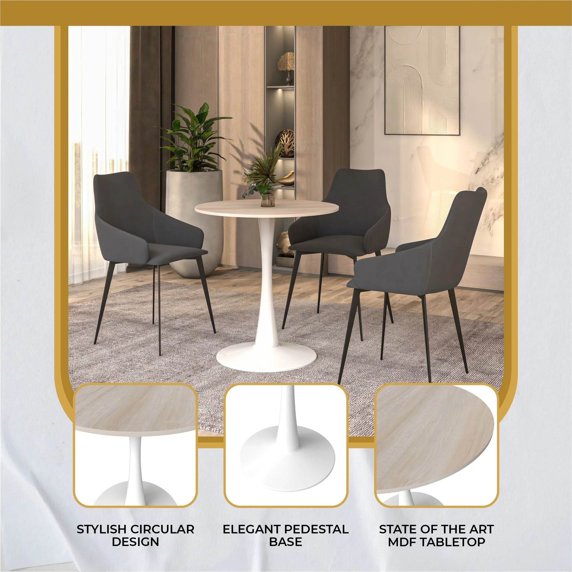 Bristol 24" round dining table White base with marbled MDF top