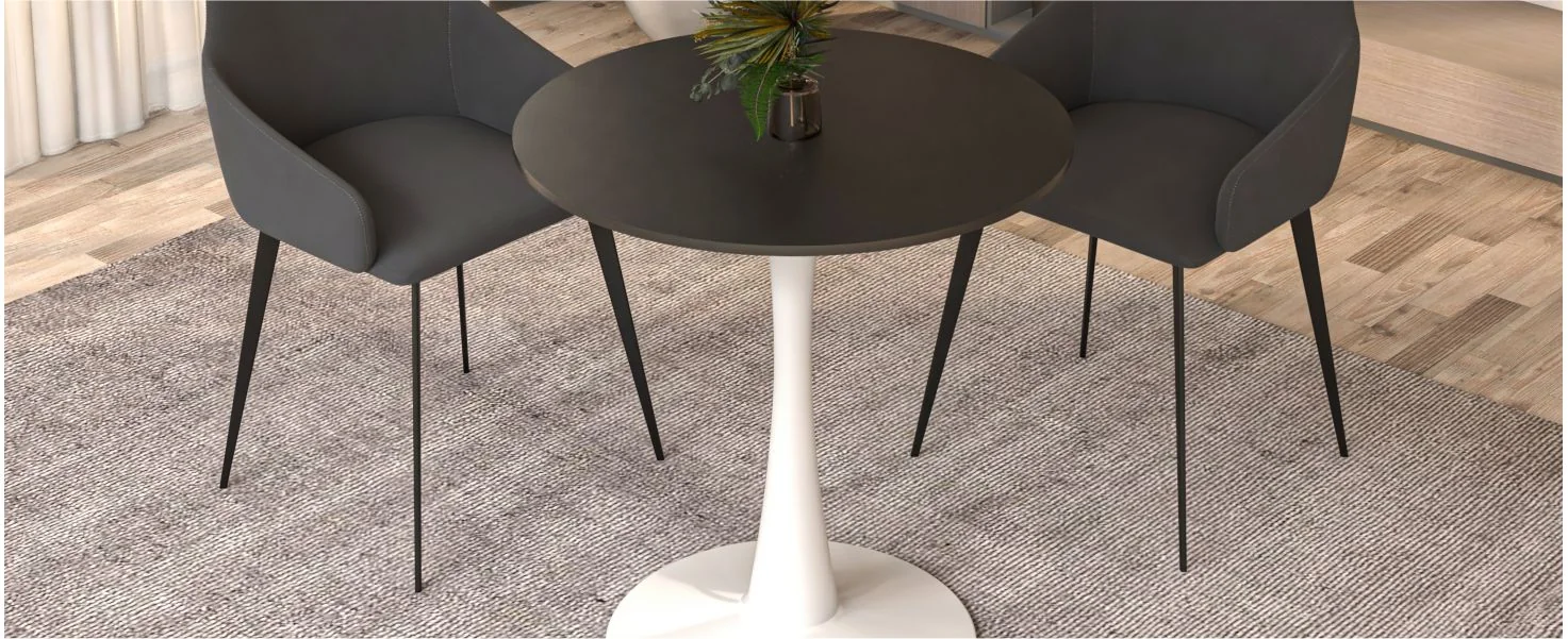 Bristol 24" round dining table White base with marbled MDF top