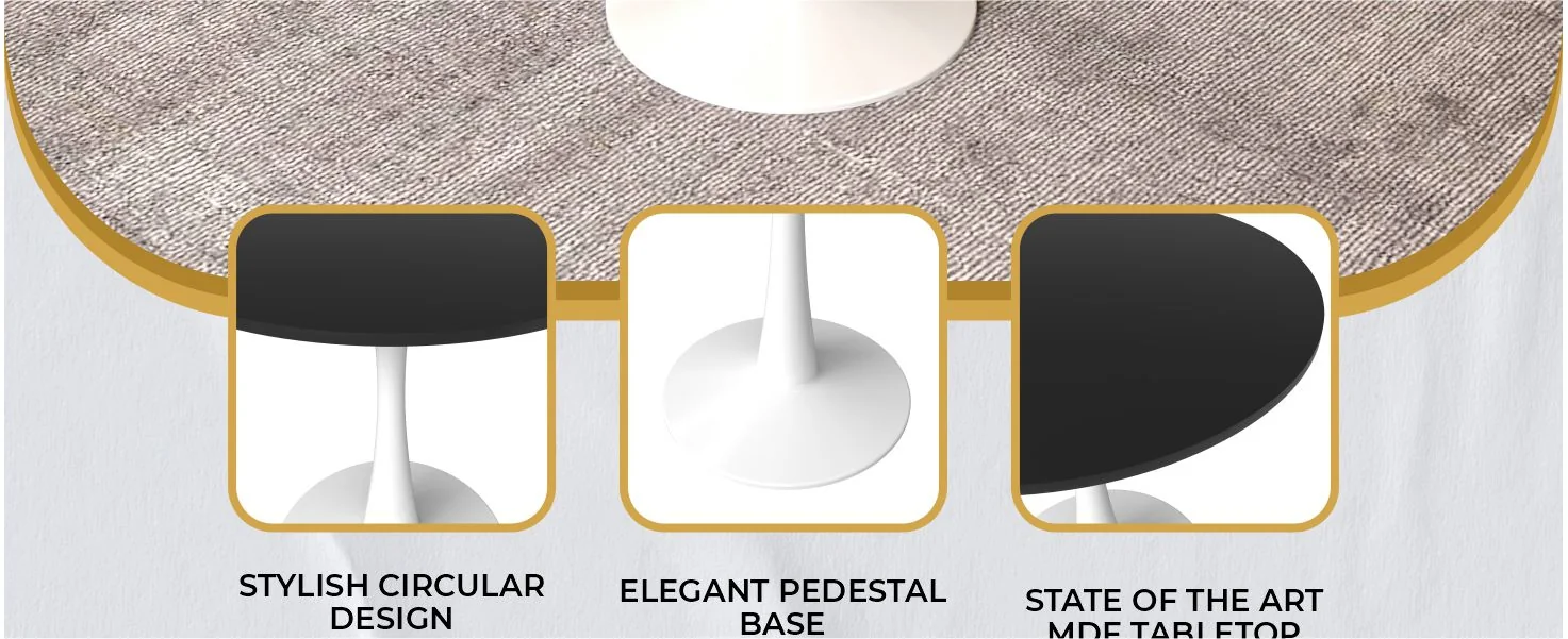 Bristol 24" round dining table White base with marbled MDF top