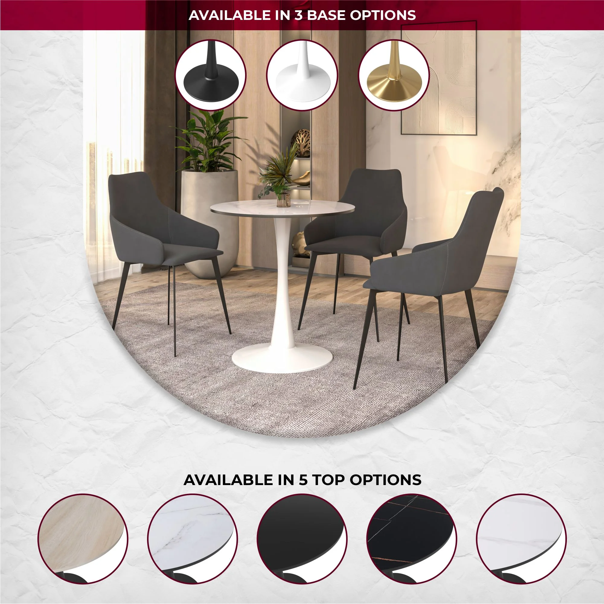 Bristol 24 round dining table White base with White Sintered stone Top