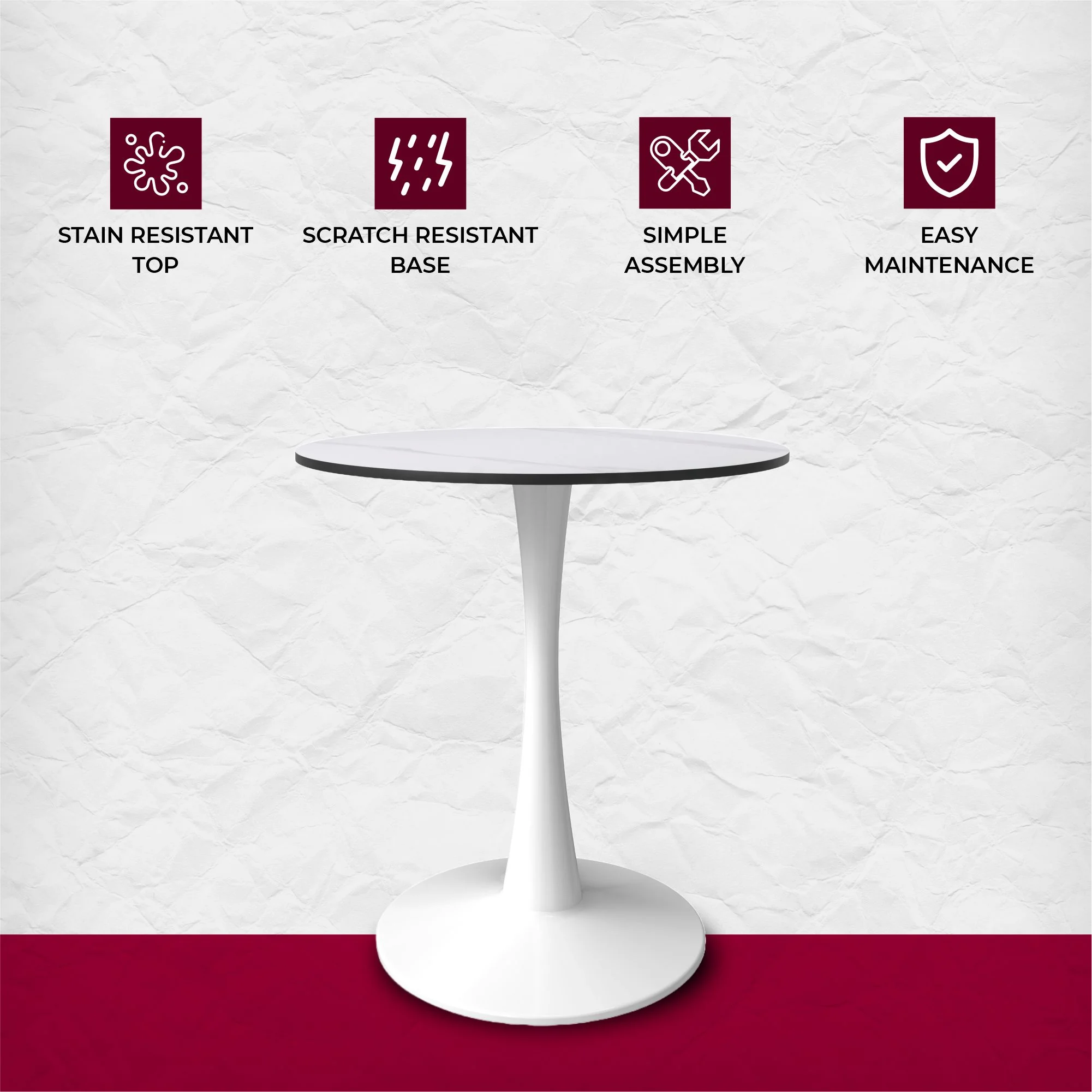 Bristol 24 round dining table White base with White Sintered stone Top