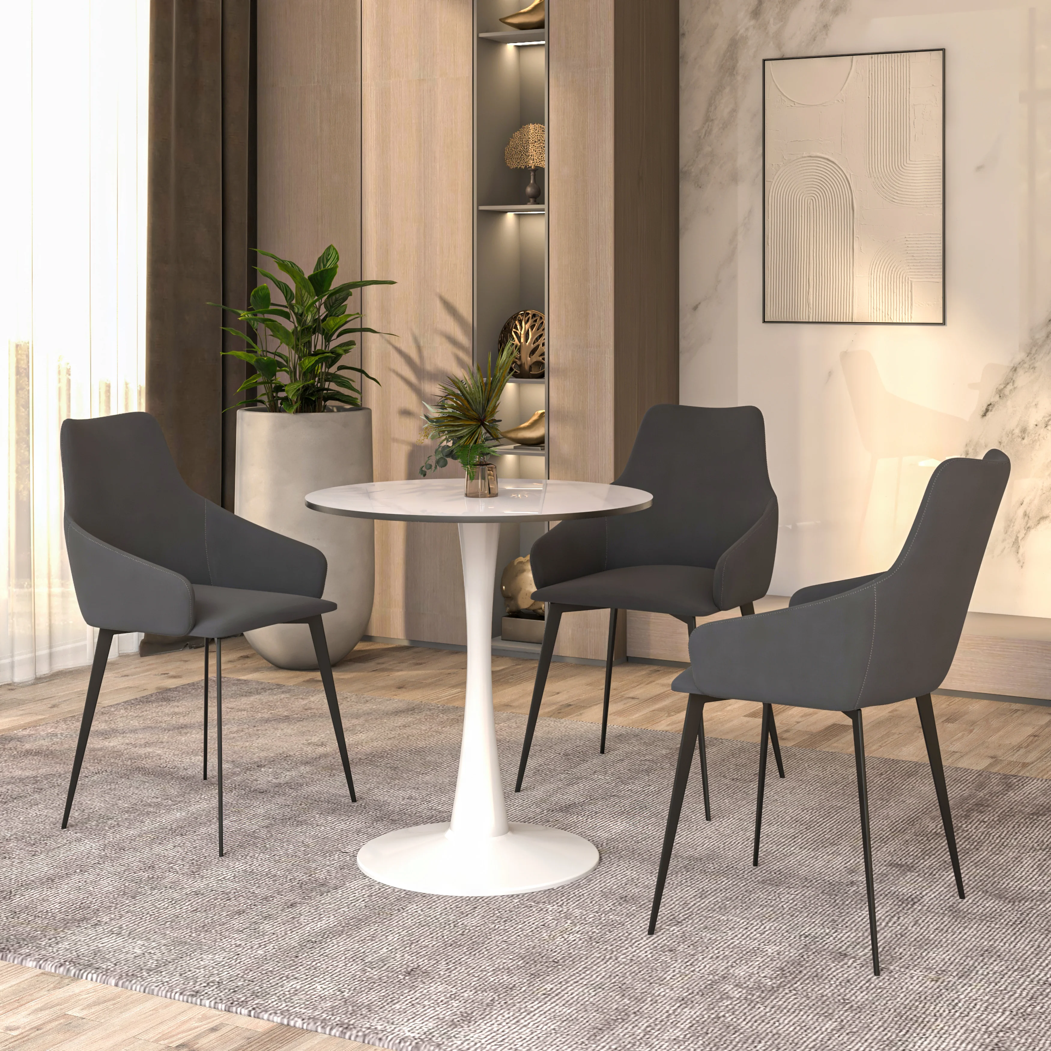 Bristol 24 round dining table White base with White Sintered stone Top