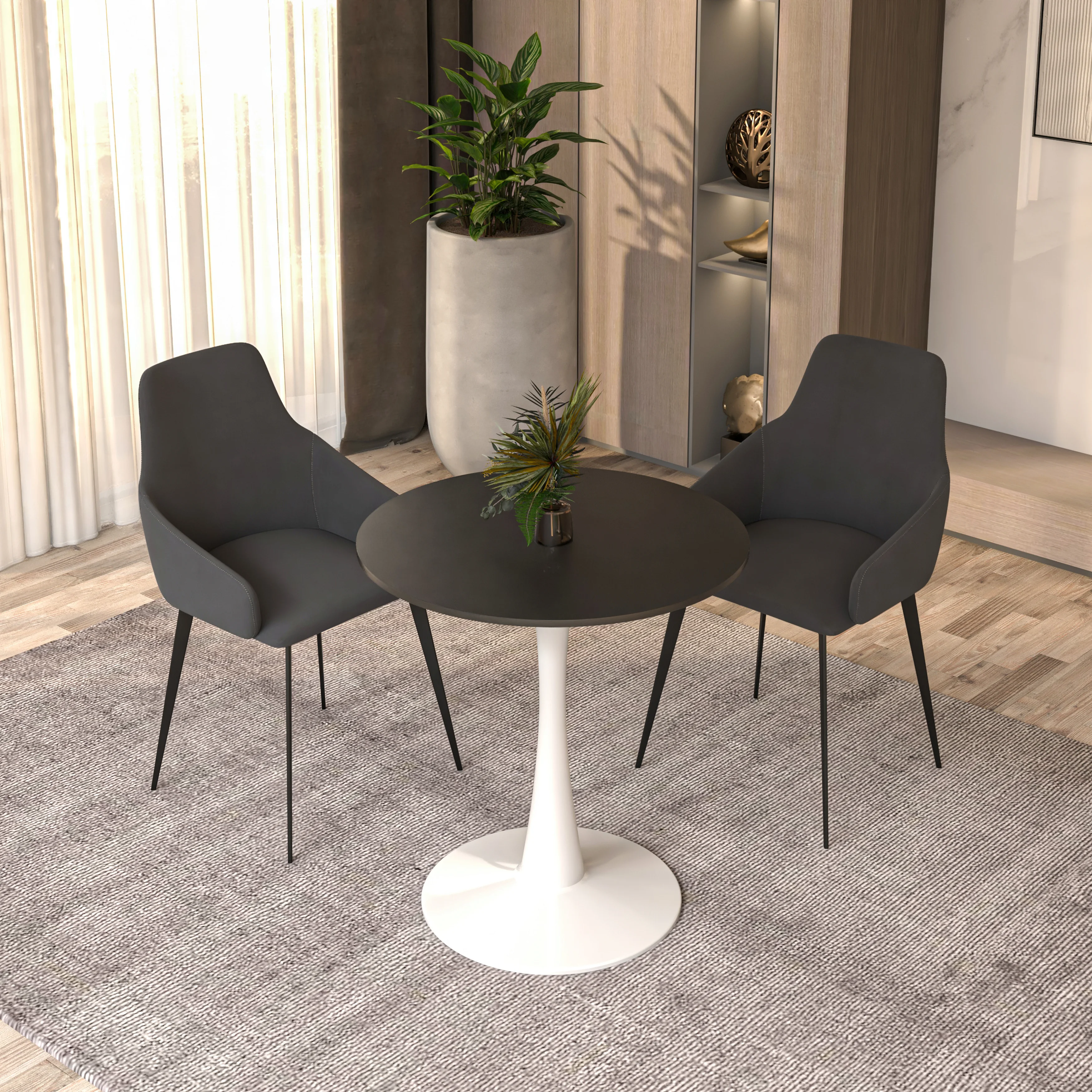 Leisyremod Bristol 27" Round Dining Table White base with Black top