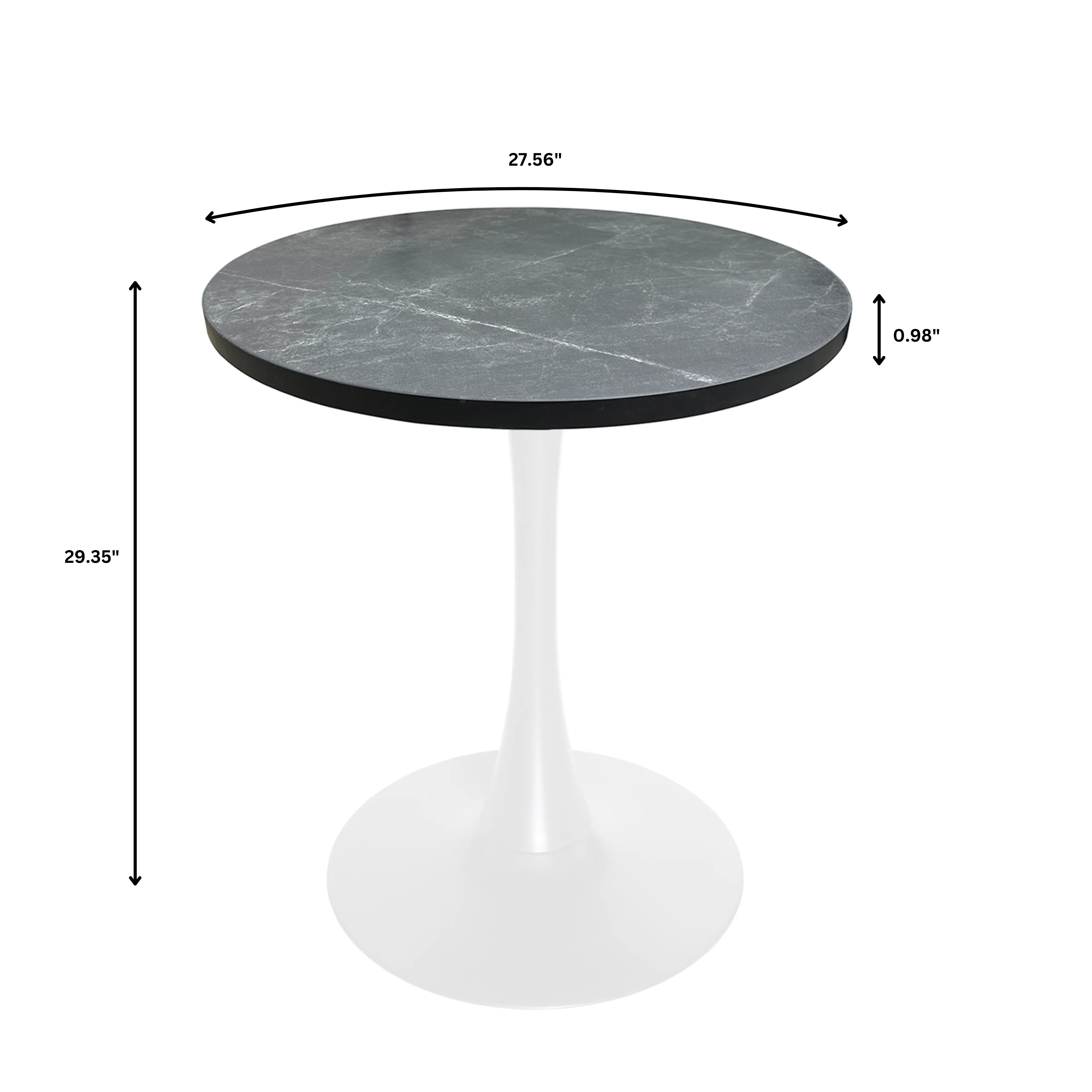 Bristol Dining table, White Base with 27" Round Marbleized Black MDF top