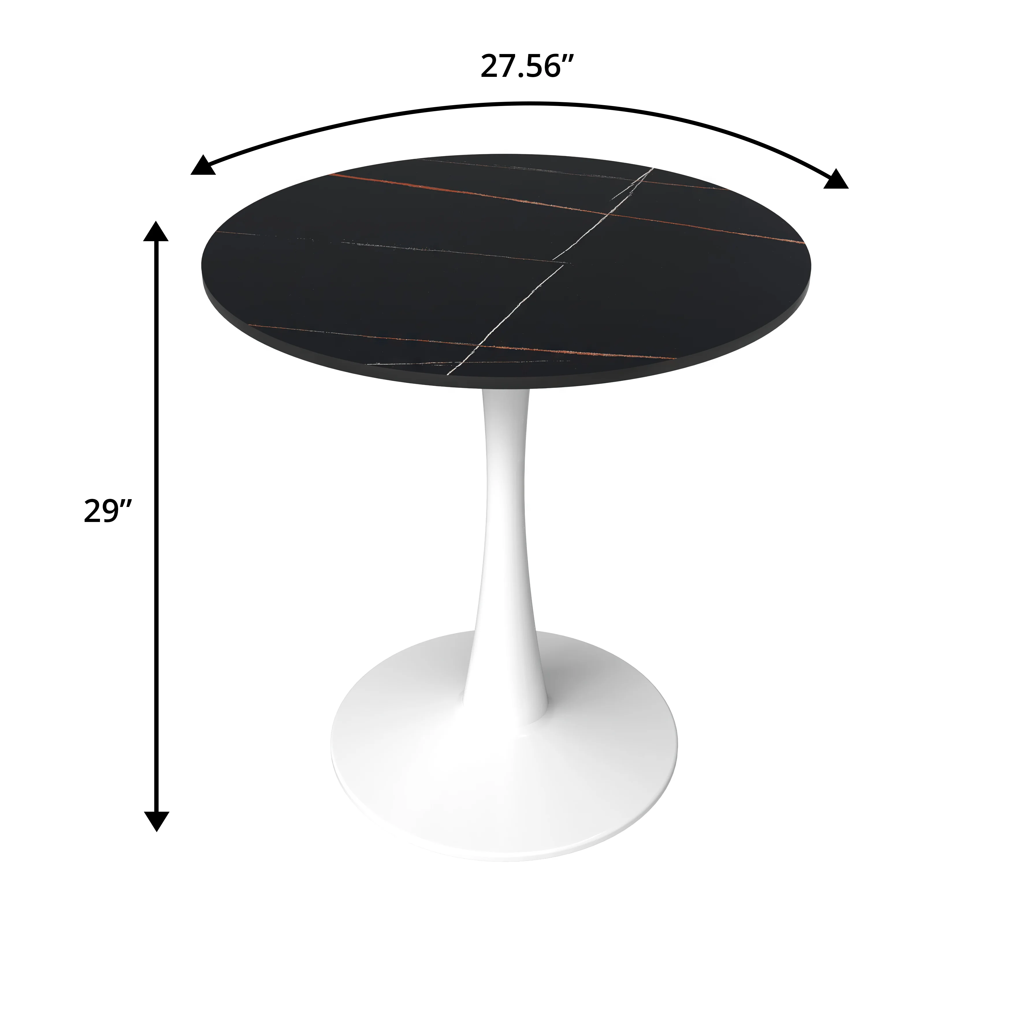 Bristol 27 round dining table White base with Black Sintered stone Top