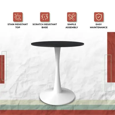 Bristol 27 round dining table White base with Black Sintered stone Top