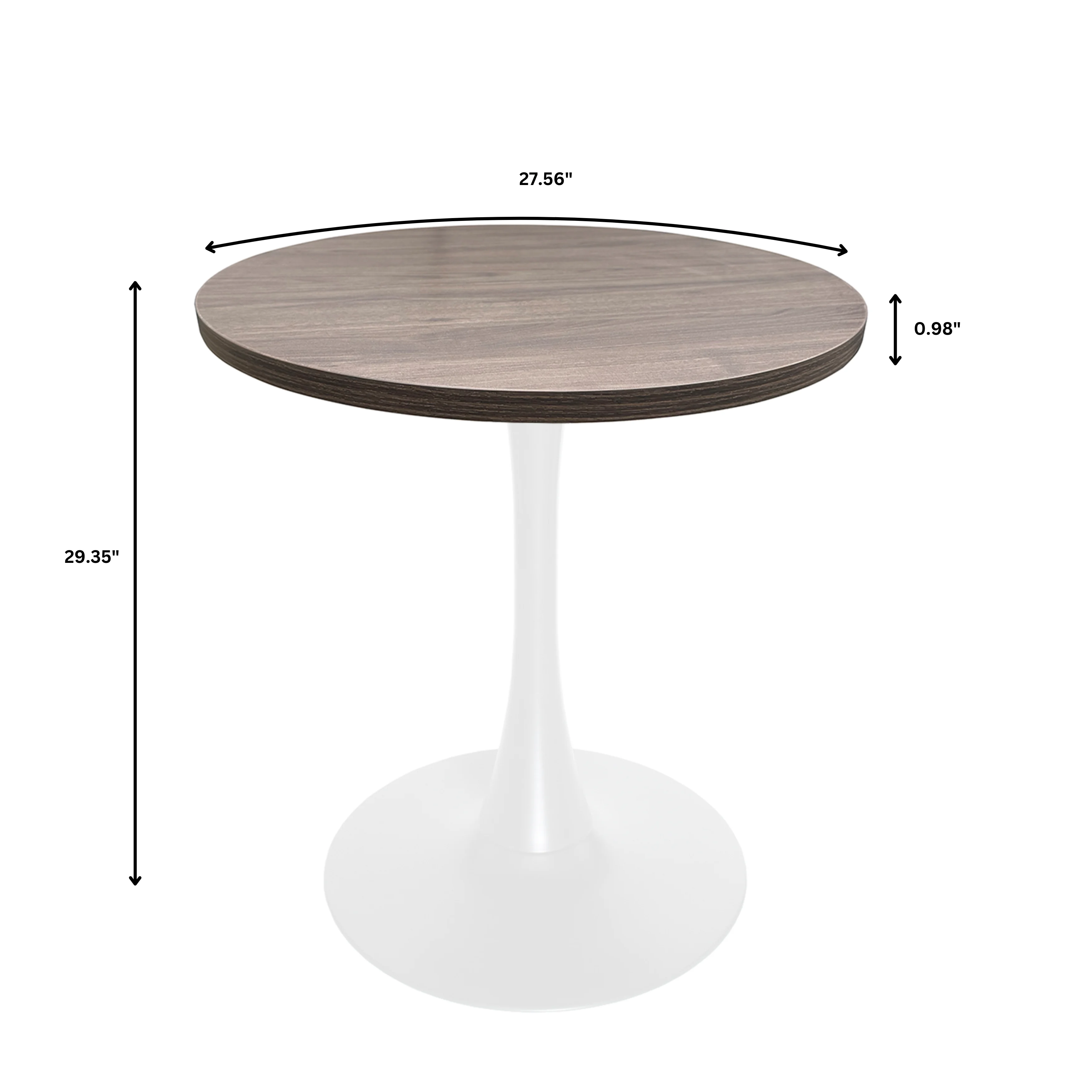 Bristol Dining table, White Base with 27" Round Dark Walnut MDF top
