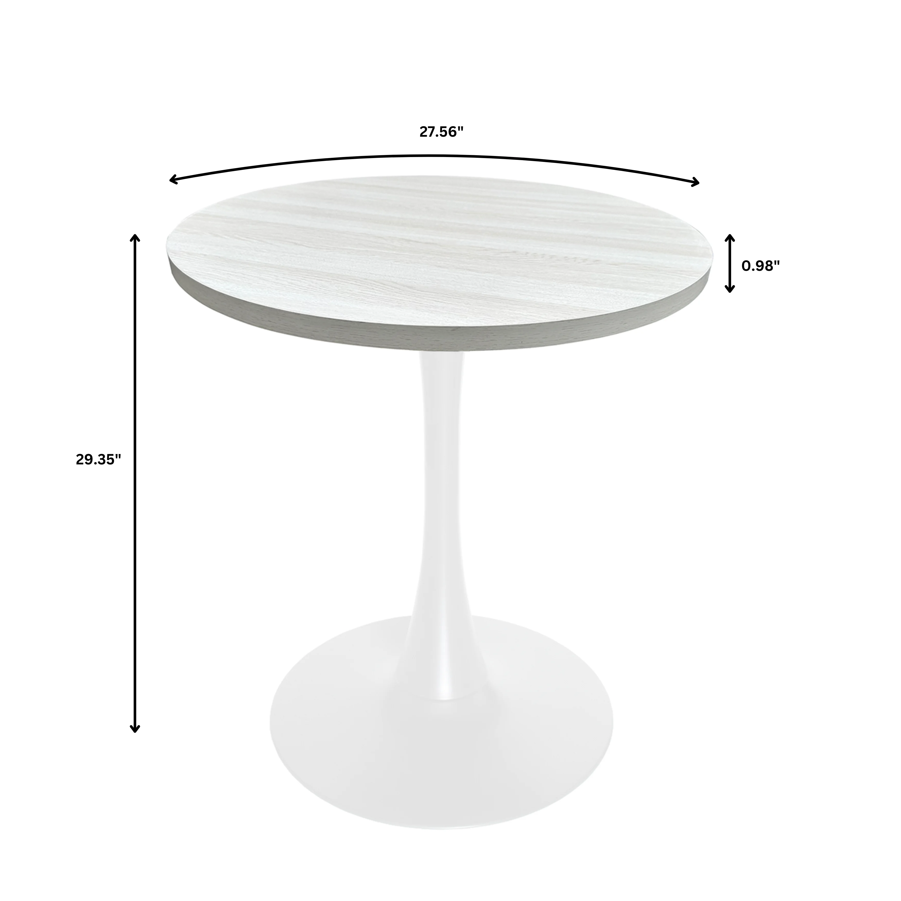 Bristol Dining table, White Base with 27" Round Light Natural MDF top