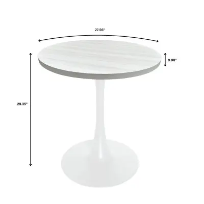 Bristol Dining table, White Base with 27" Round Light Natural MDF top