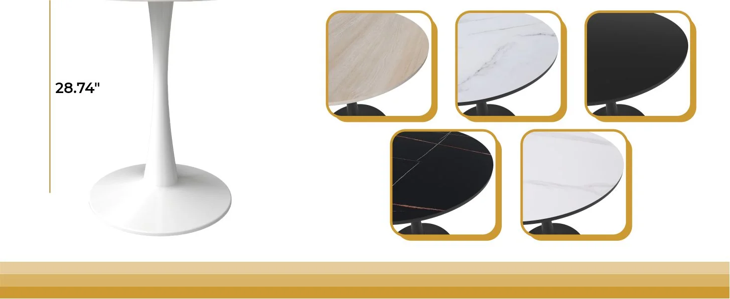 Bristol 27" round dining table White base with marbled MDF top