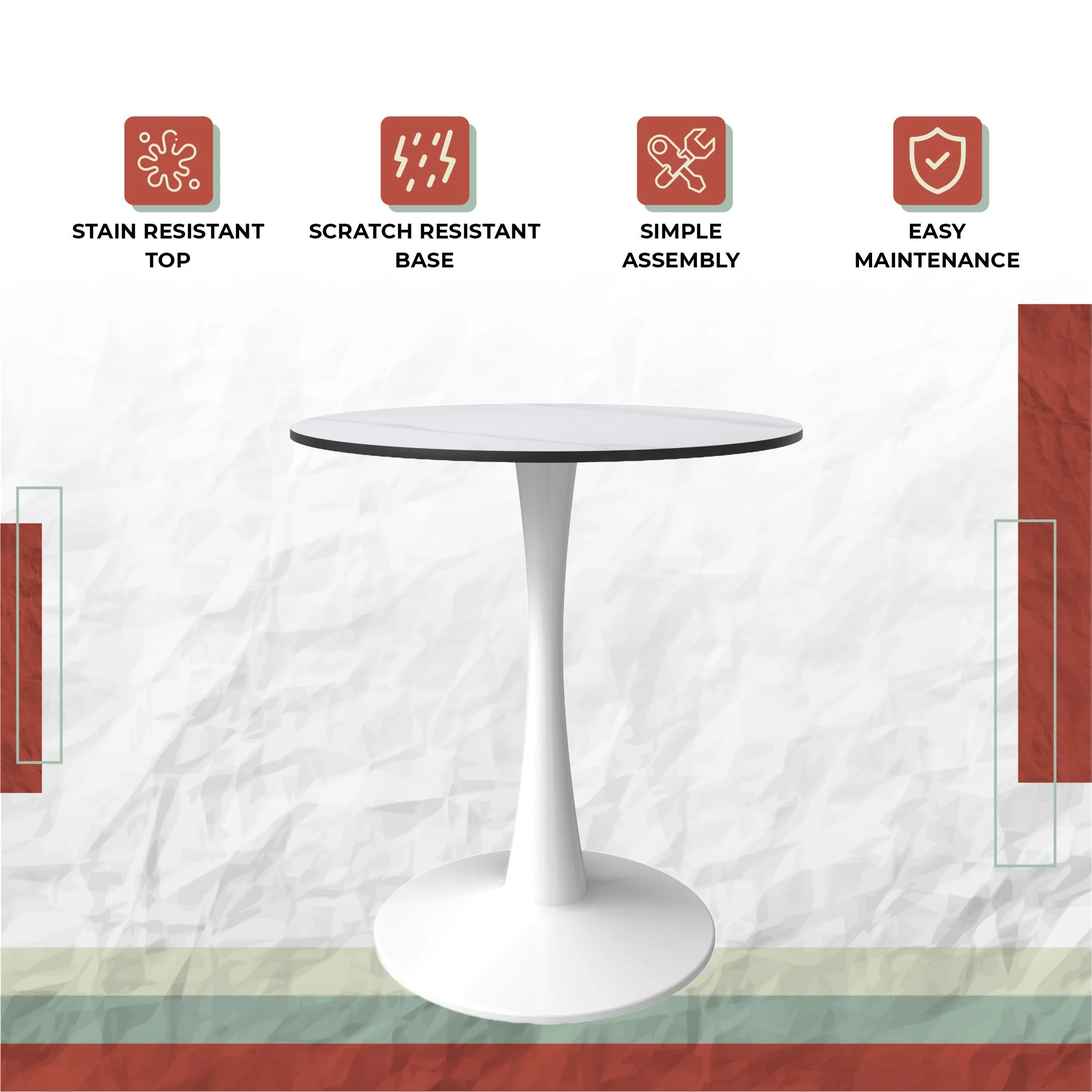 Bristol 27 round dining table White base with White Sintered stone Top