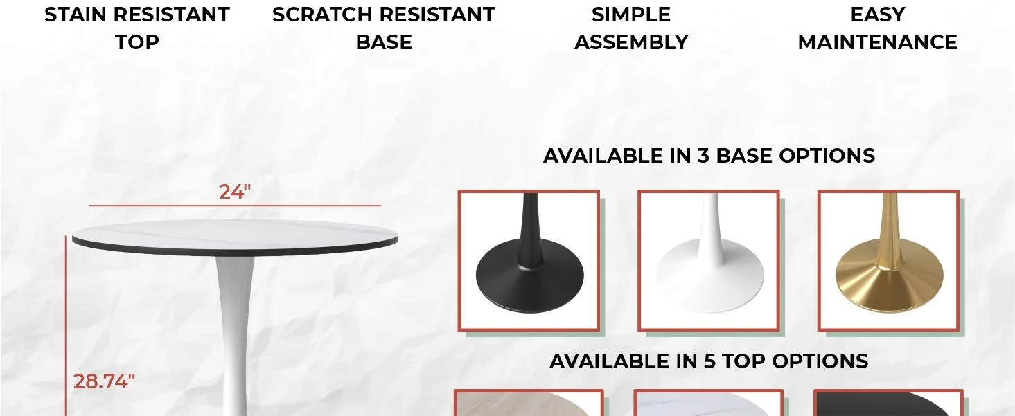 Bristol 27 round dining table White base with White Sintered stone Top