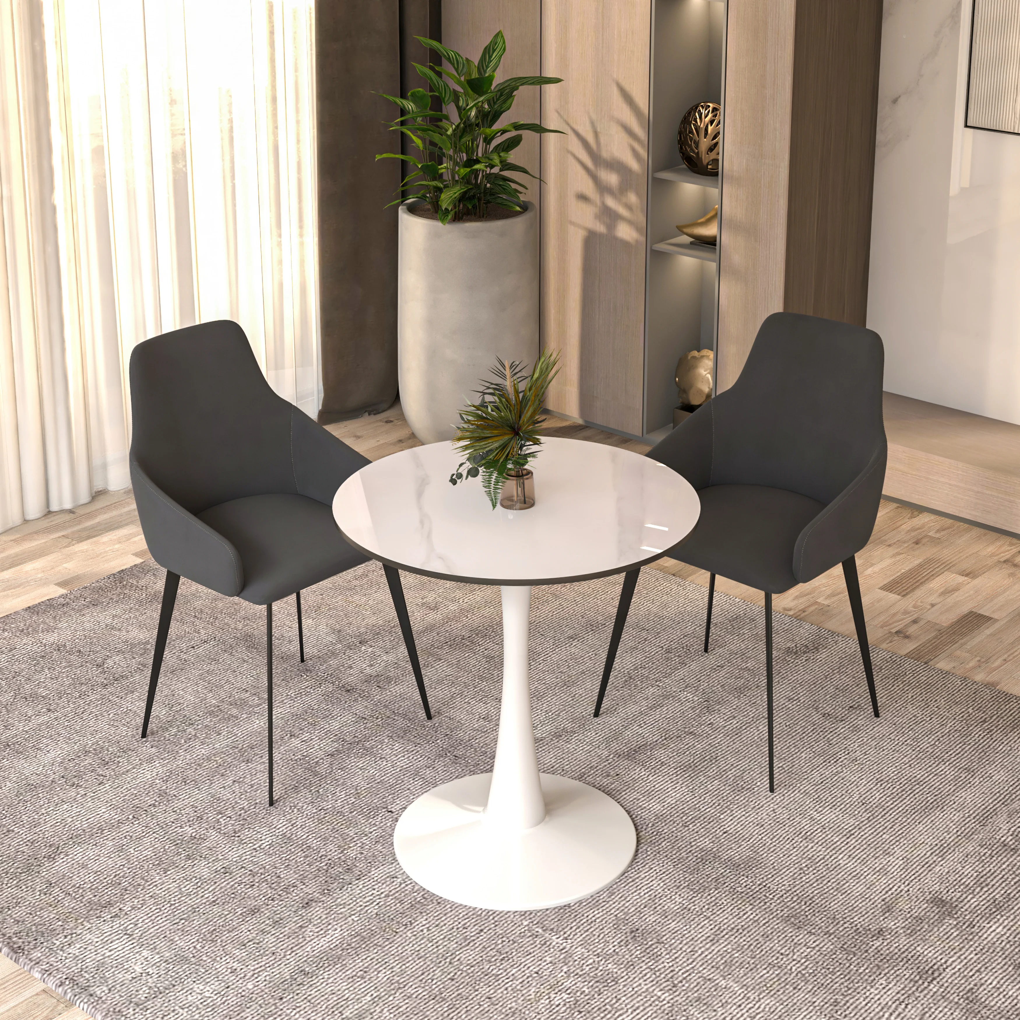 Bristol 27 round dining table White base with White Sintered stone Top