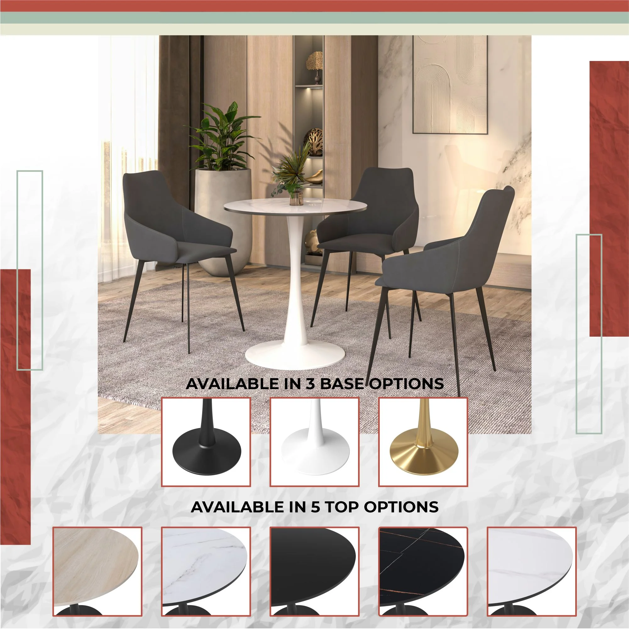 Bristol 27 round dining table White base with White Sintered stone Top