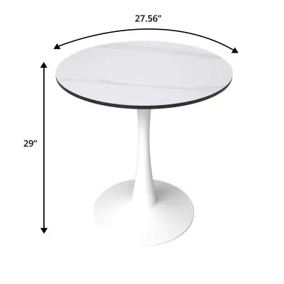 Bristol 27 round dining table White base with White Sintered stone Top