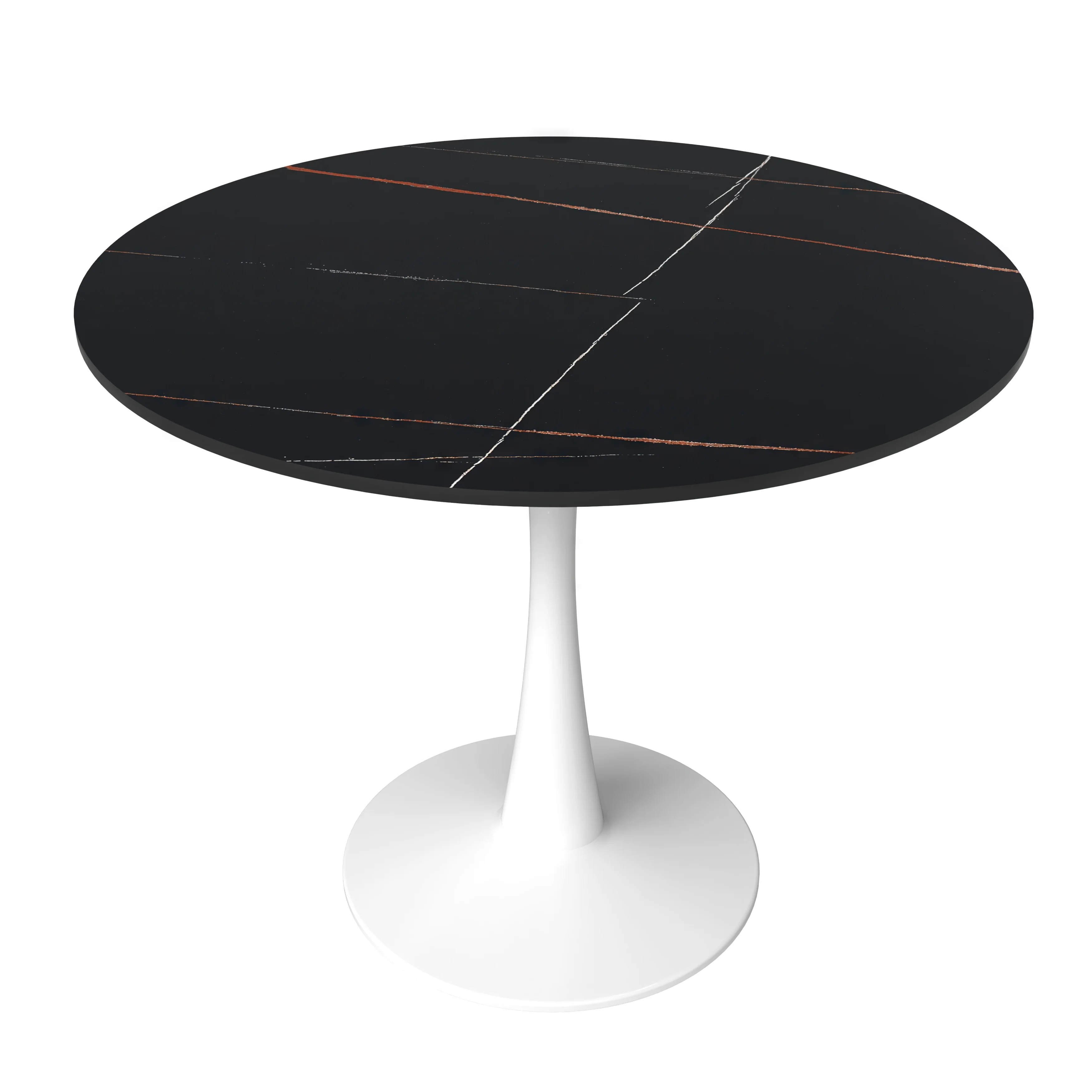 Bristol 31" round dining table White base with Black Sintered stone Top