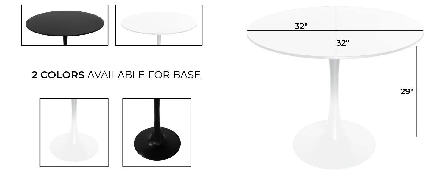Bristol 31" round dining table White base with marbled MDF top