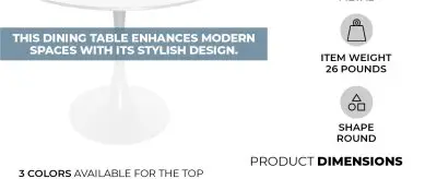 Bristol Mid-Century Modern Round Dining Table with a 31" Wood Top and Iron Pedestal Base with Gloss Finish for Kitchen and Dining Room