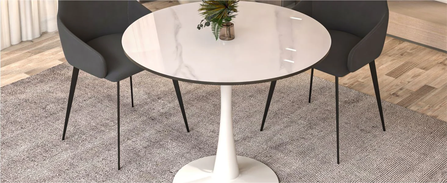 Bristol 31" round dining table White base with White Sintered stone Top