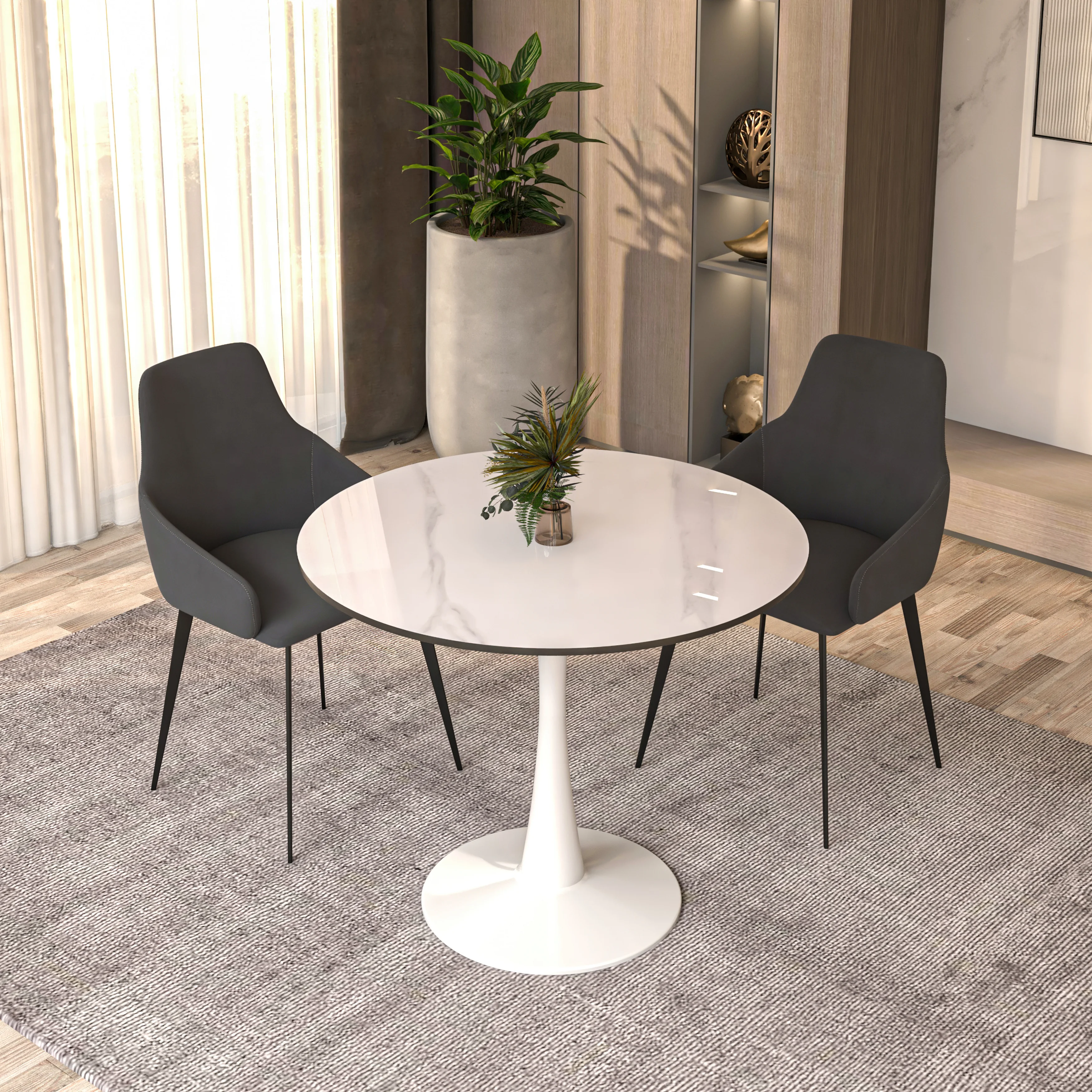 Bristol 31" round dining table White base with White Sintered stone Top