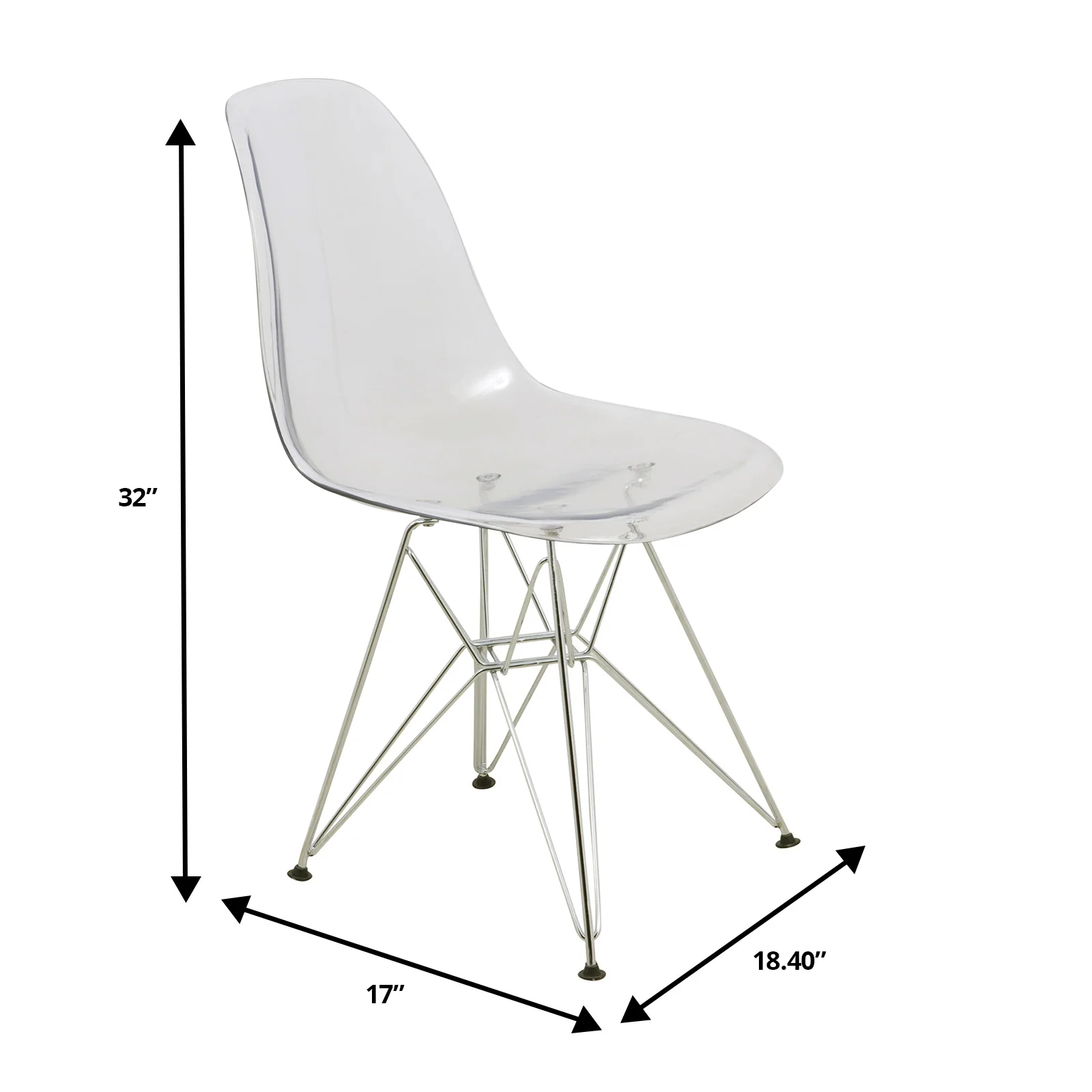 5-Piece Dining Set 35" Round Dining Table in White Iron - 4 ABS Plastic Side Chair in Chrome - Clear