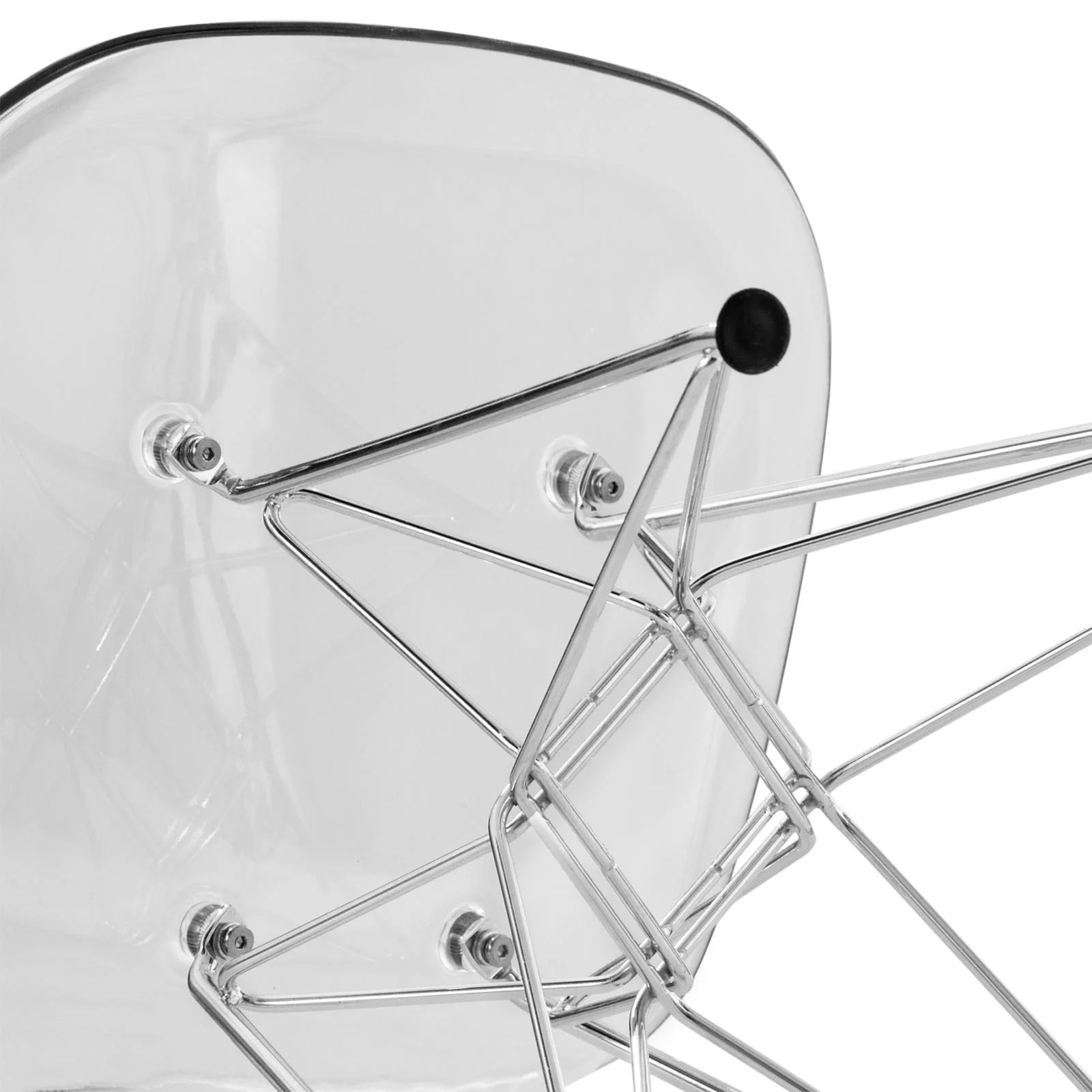 5-Piece Dining Set 35" Round Dining Table in White Iron - 4 ABS Plastic Side Chair in Chrome - Clear