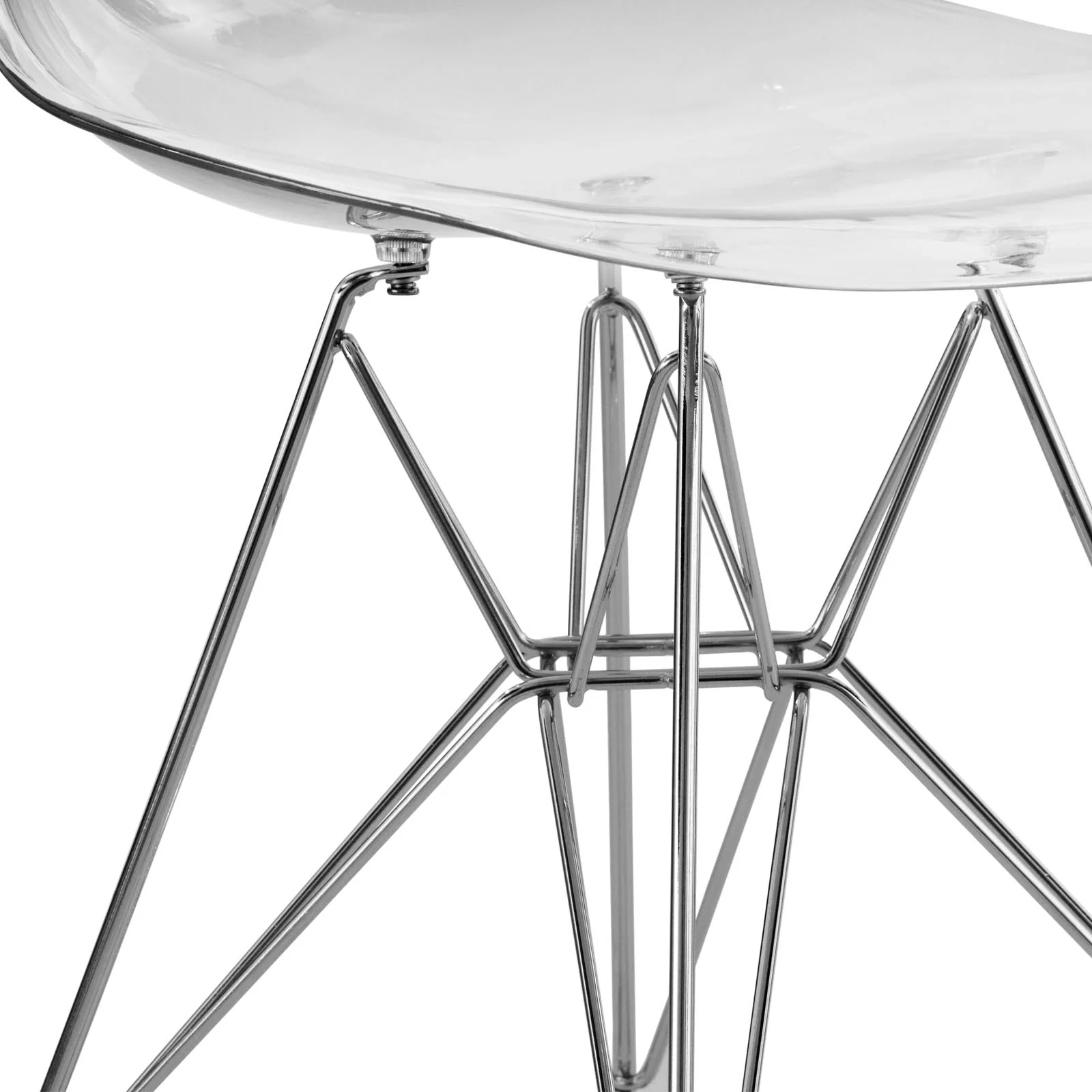 5-Piece Dining Set 35" Round Dining Table in White Iron - 4 ABS Plastic Side Chair in Chrome - Clear