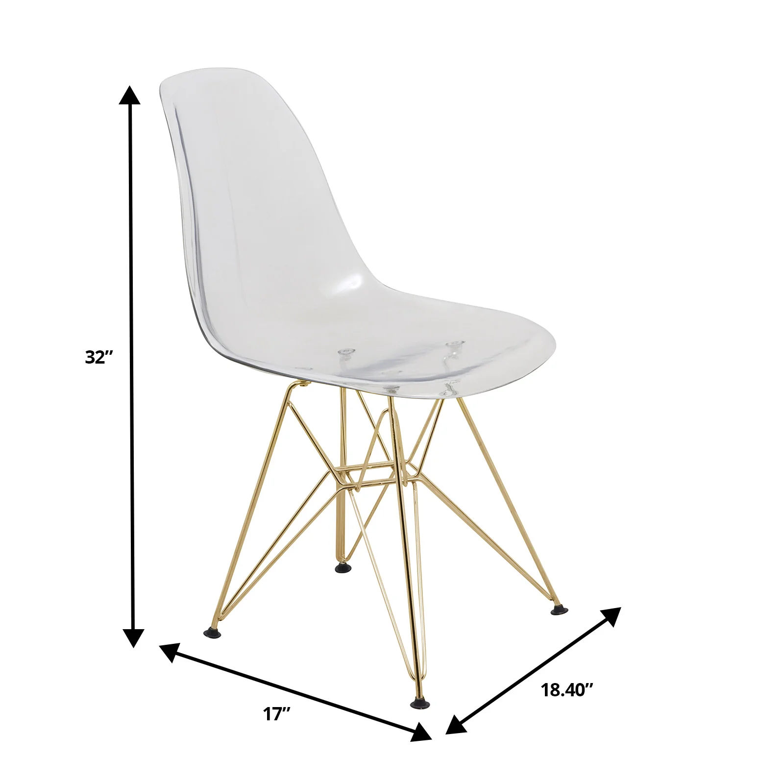 5-Piece Dining Set with 35" Round Dining Table in White Iron Pedestal Base and 4 ABS Plastic Side Chair with Gold Base, Clear