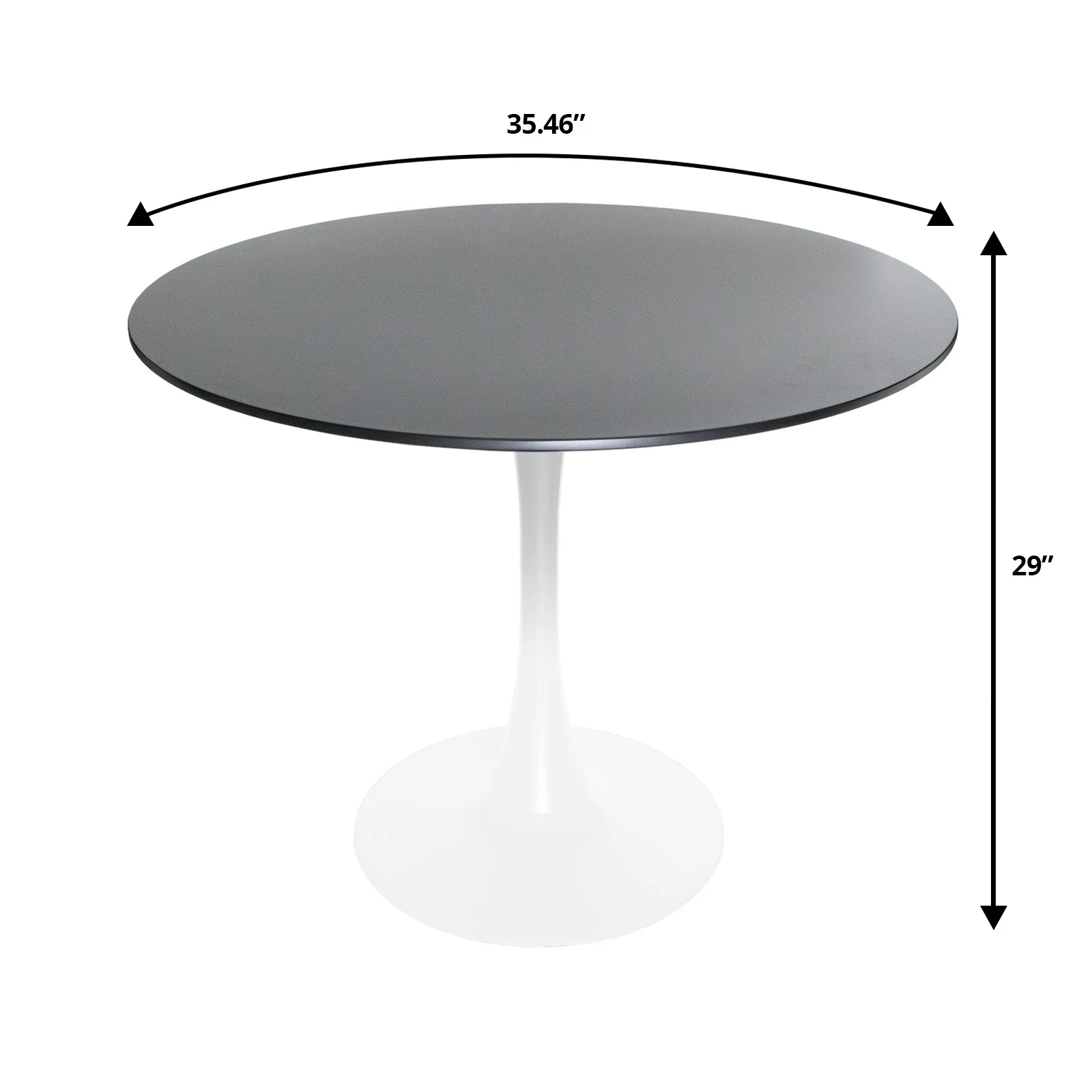 5-Piece Dining Set with 35" Round Dining Table in White Iron Pedestal Base and 4 ABS Plastic Side Chair with Gold Base, Transparent Black