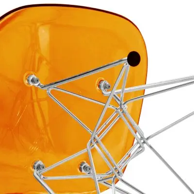 5-Piece Dining Set 35" Round Dining Table in White Iron - 4 ABS Plastic Side Chair in Chrome - Transparent Orange