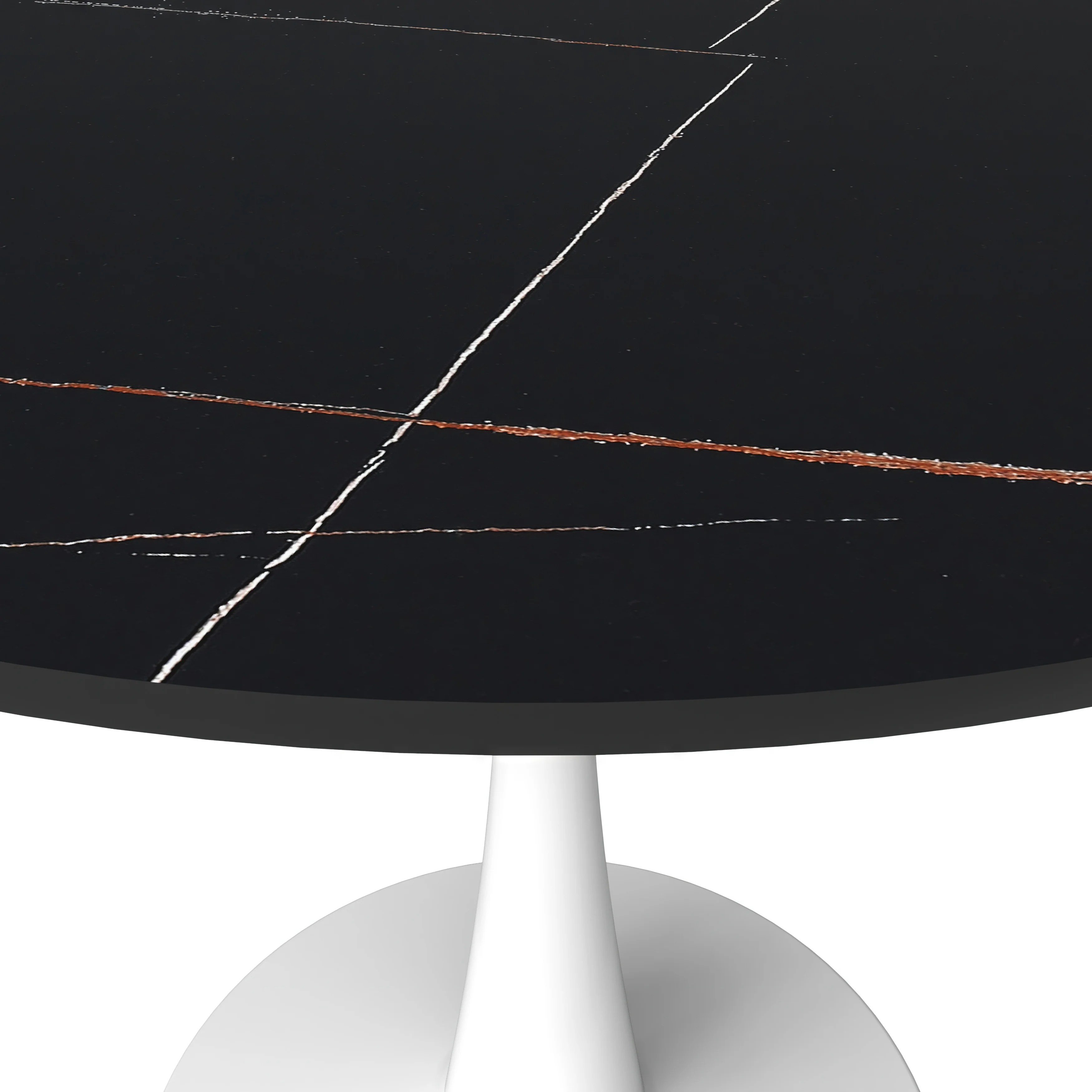 Bristol 35" round dining table White base with Black Sintered stone Top