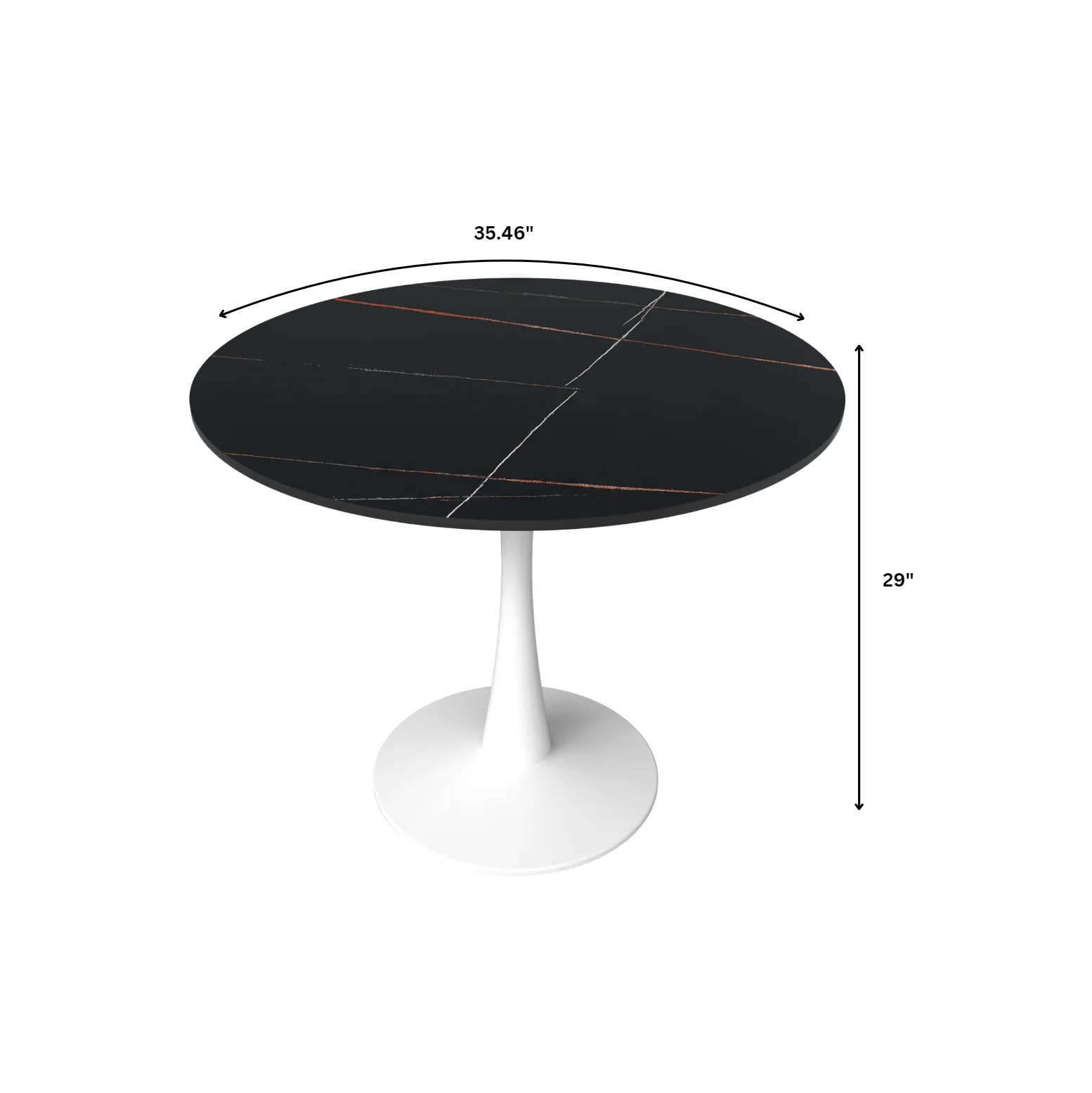 Bristol 35" round dining table White base with Black Sintered stone Top