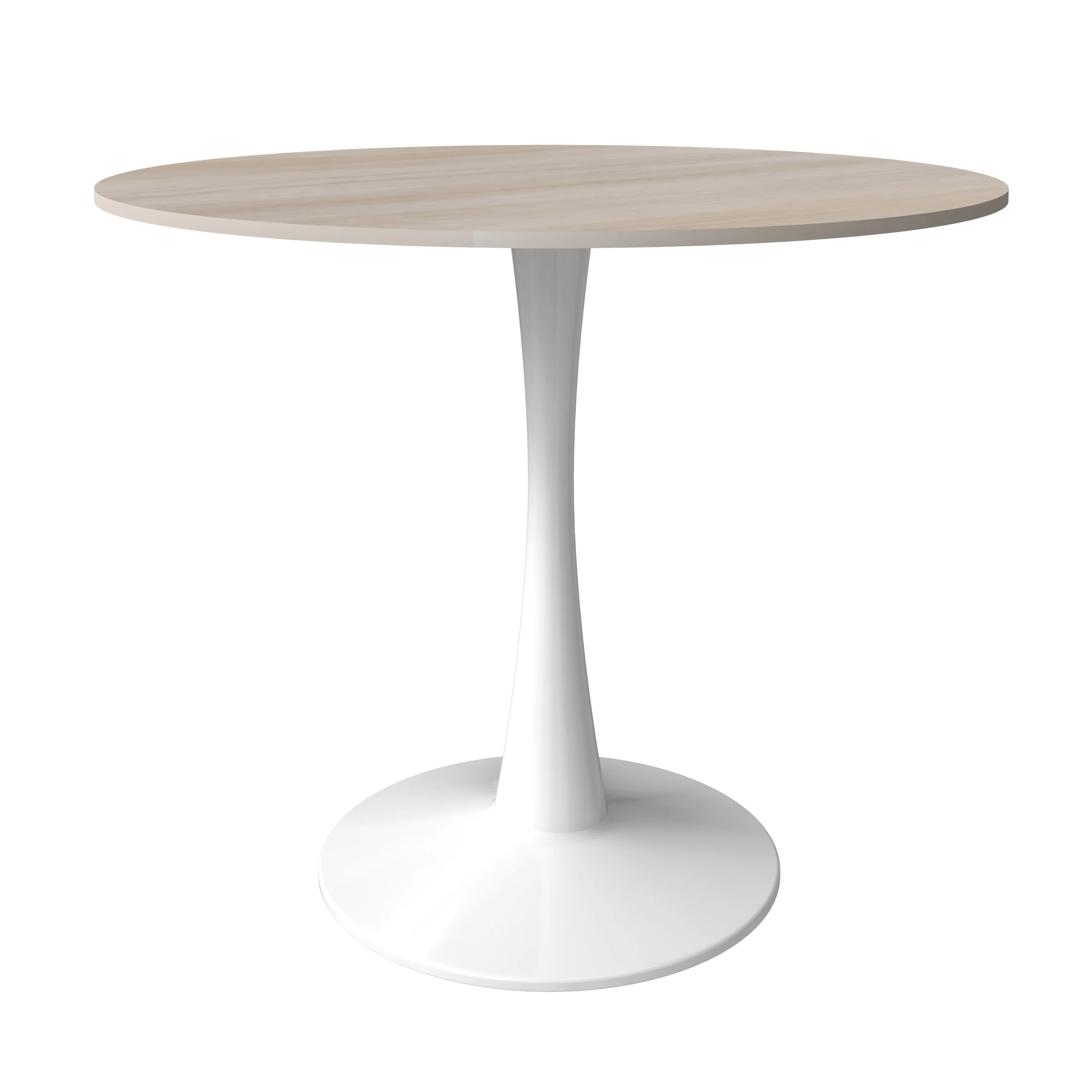 Bristol 35" Round Dining Table White Base with Sintered Stone Natural Wood Top