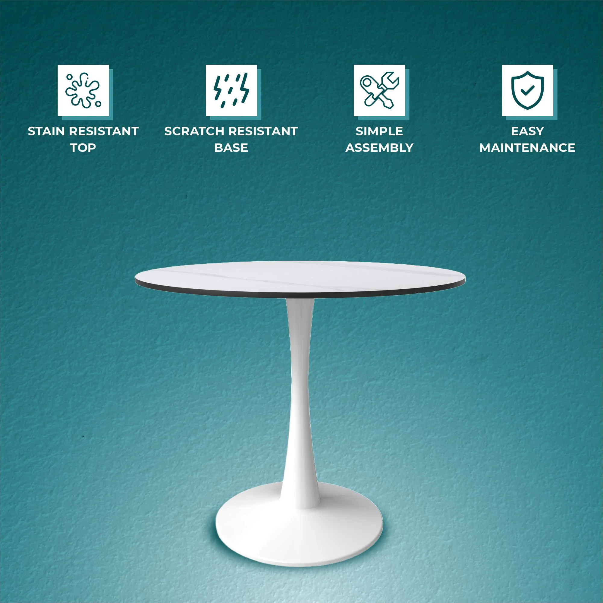 Bristol 35" round dining table White base with White Sintered stone Top