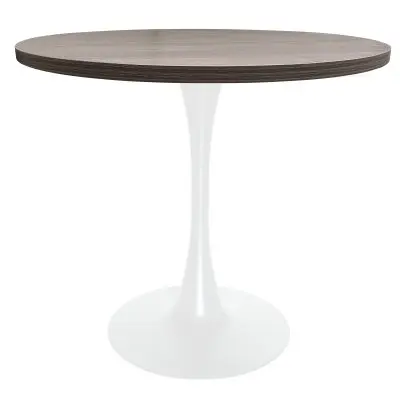 Bristol Dining table, White Base with 36" Round Dark Walnut MDF top