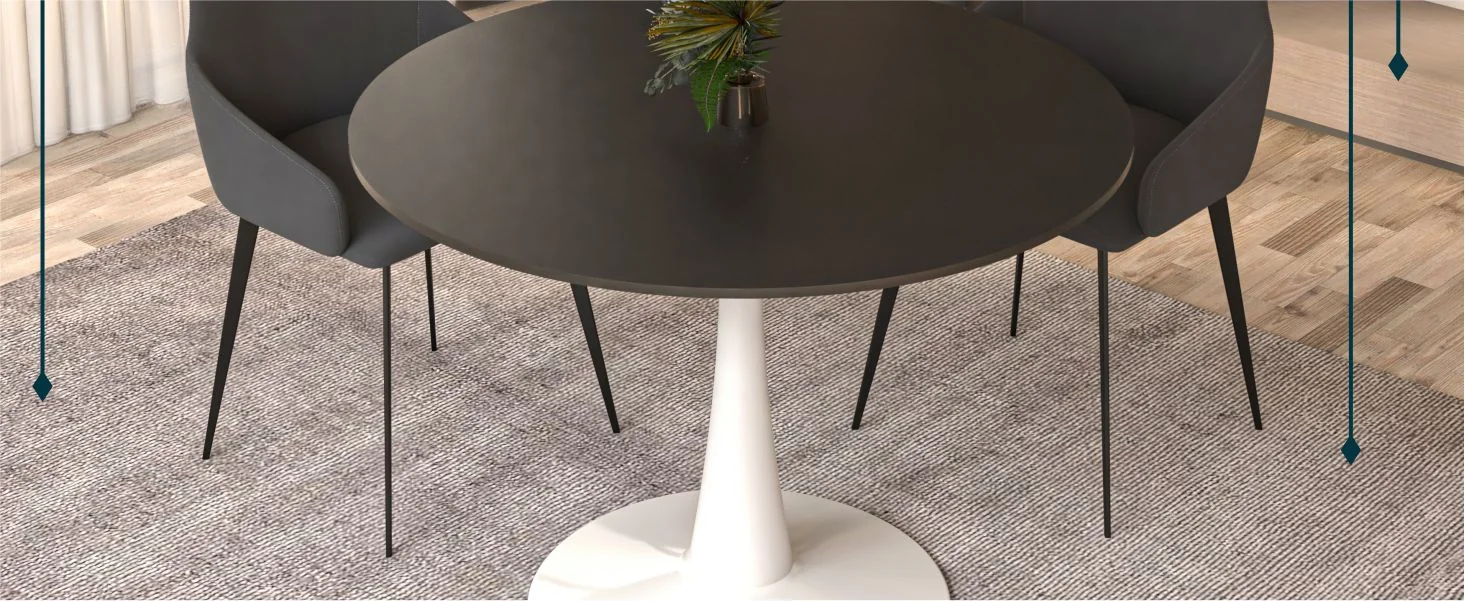 Bristol, 40" Round dining table in White Base with Blacktop