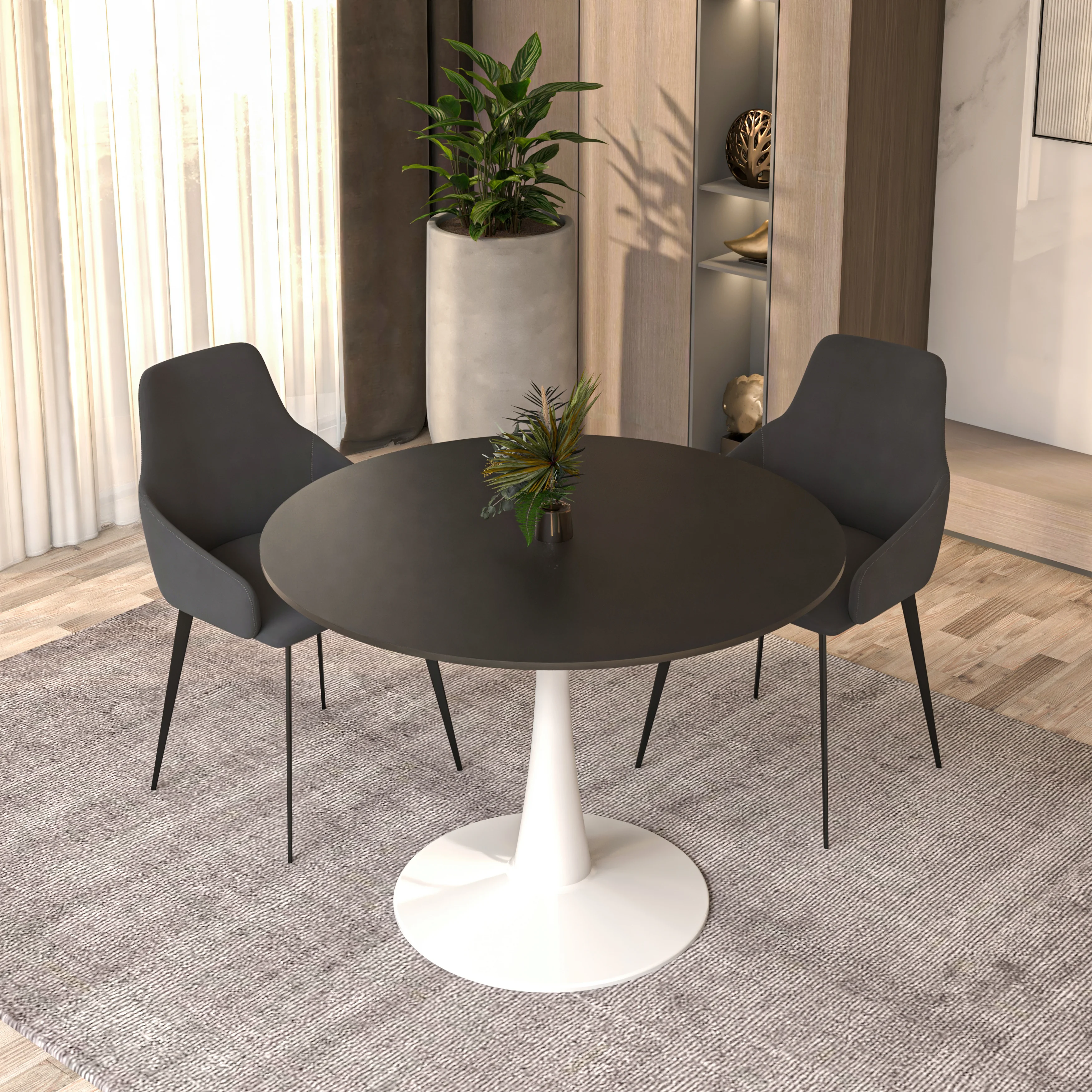 Bristol, 40" Round dining table in White Base with Blacktop