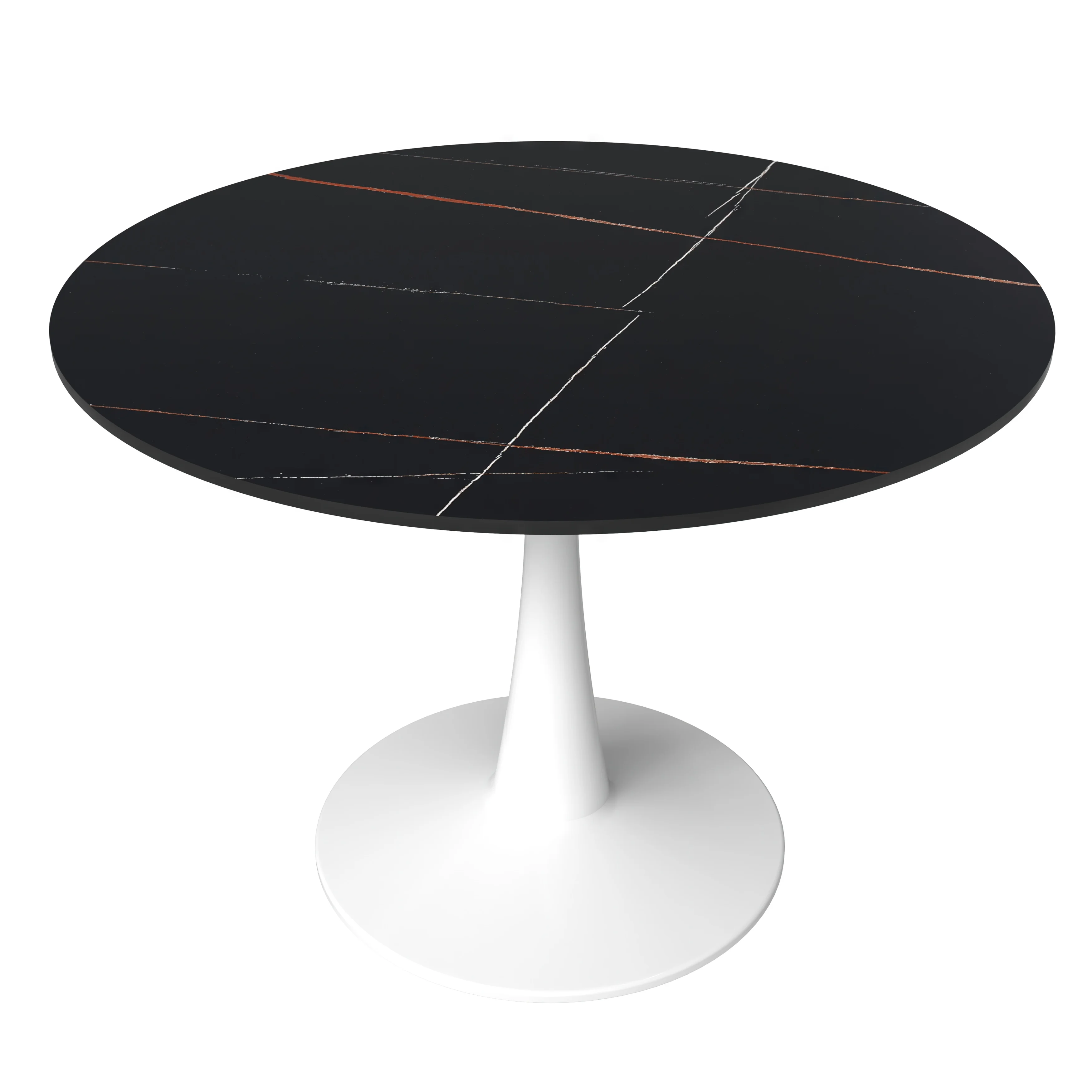 Bristol 40" round dining table White base with Black Sintered stone Top