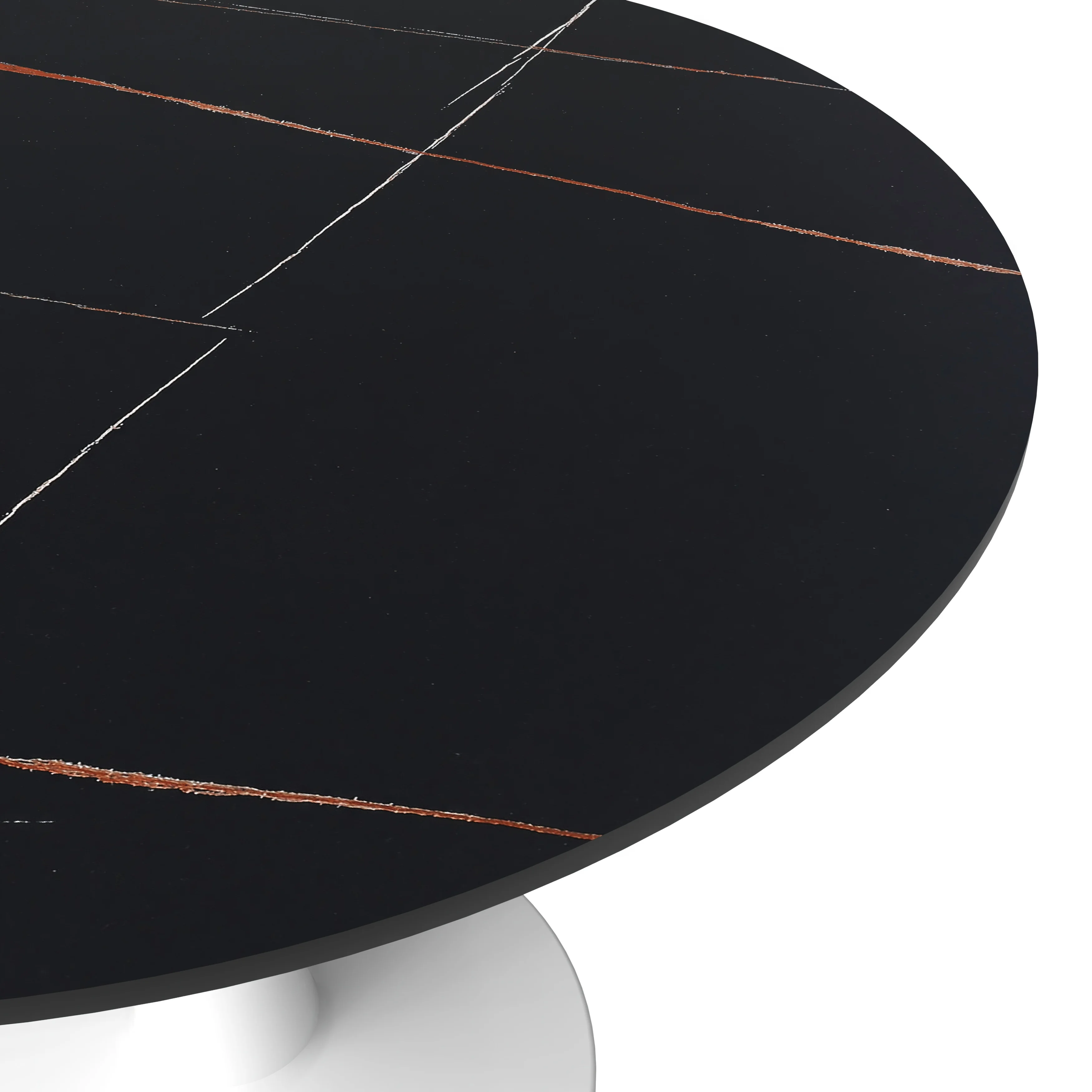 Bristol 40" round dining table White base with Black Sintered stone Top