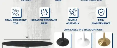 Bristol 40" round dining table White base with Black Sintered stone Top