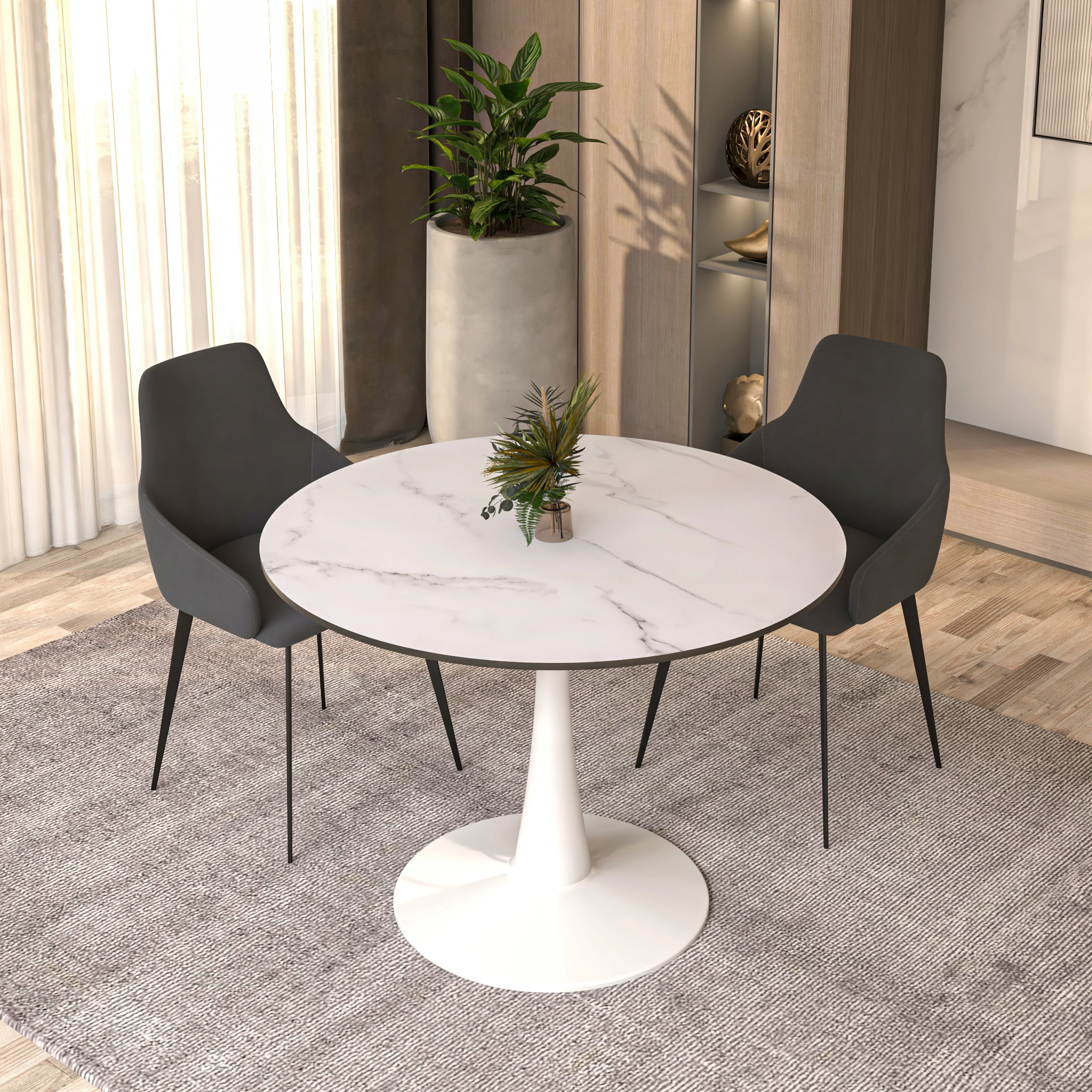 Bristol 40" round dining table White base with marbled MDF top