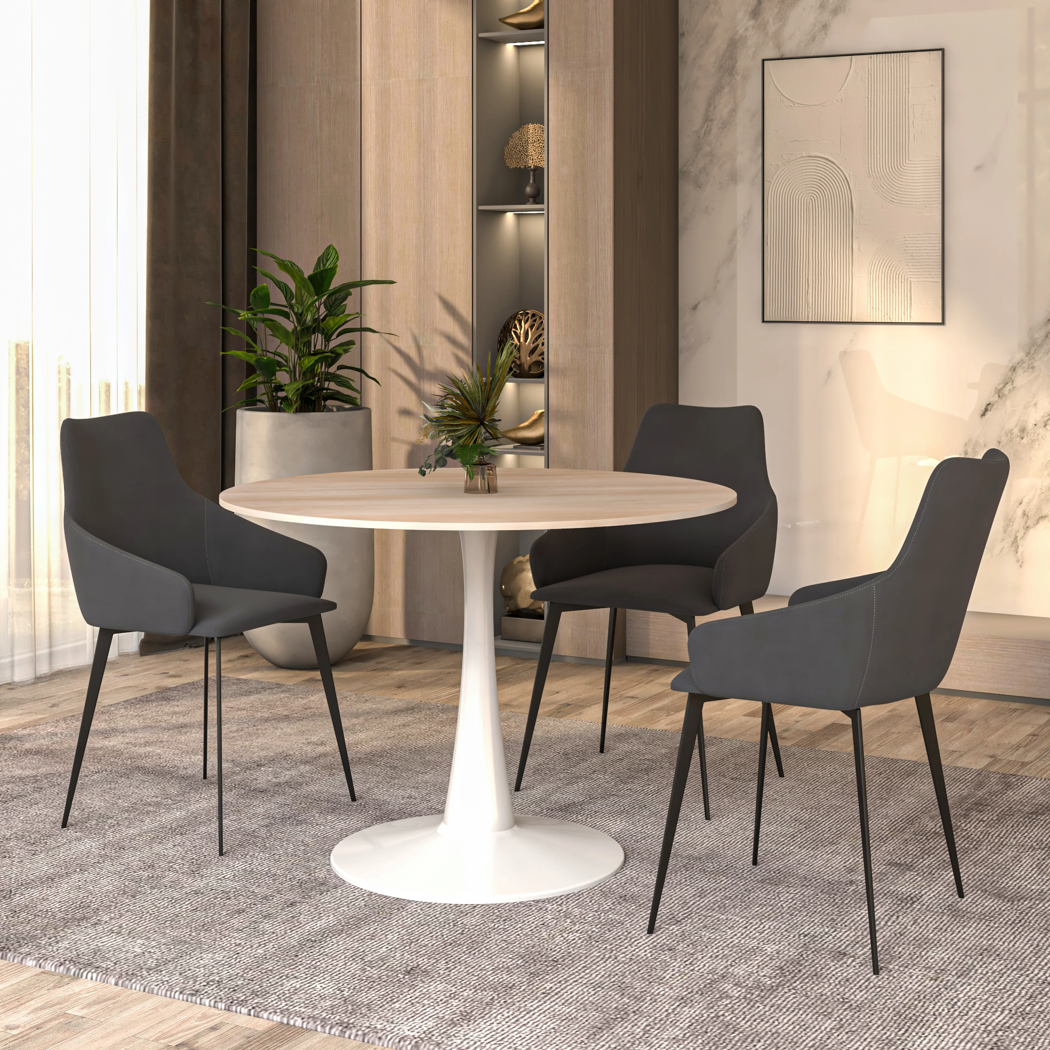 Bristol 40" round dining table White base with marbled MDF top