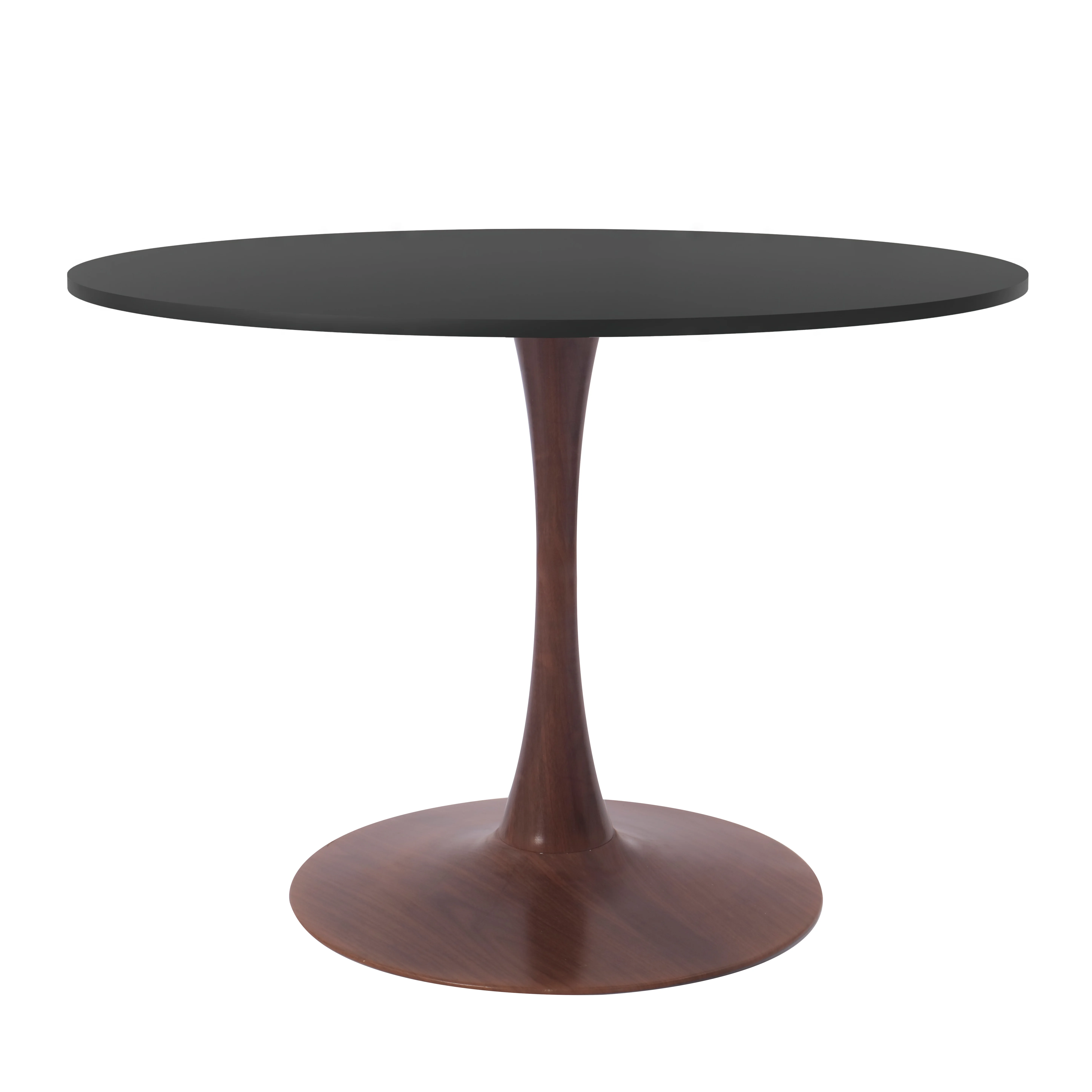 Bristol 35" Round Dining Table Wood Transfer Walnut Base with MDF Black Top