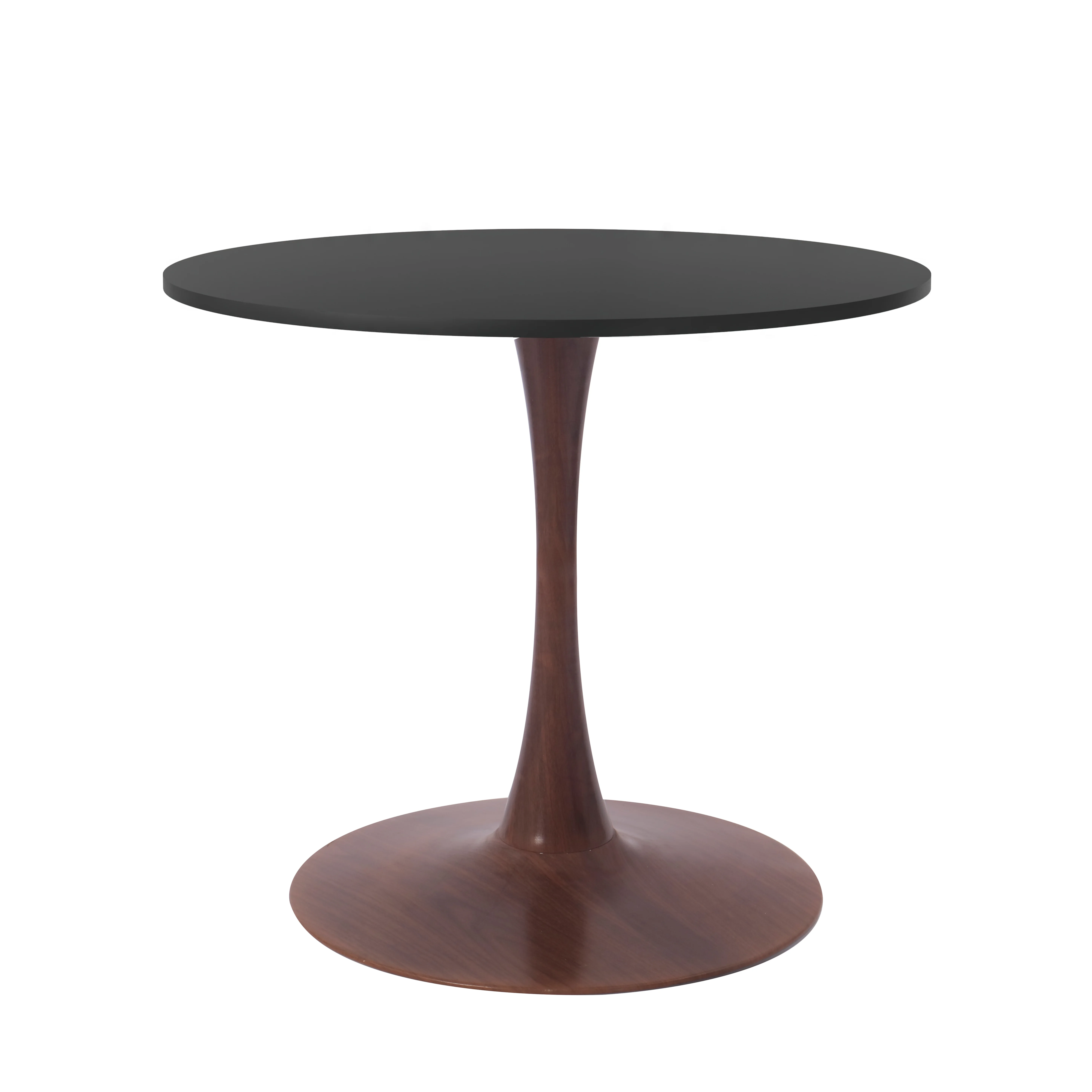 Bristol 35" Round Dining Table Wood Transfer Walnut Base with MDF Black Top