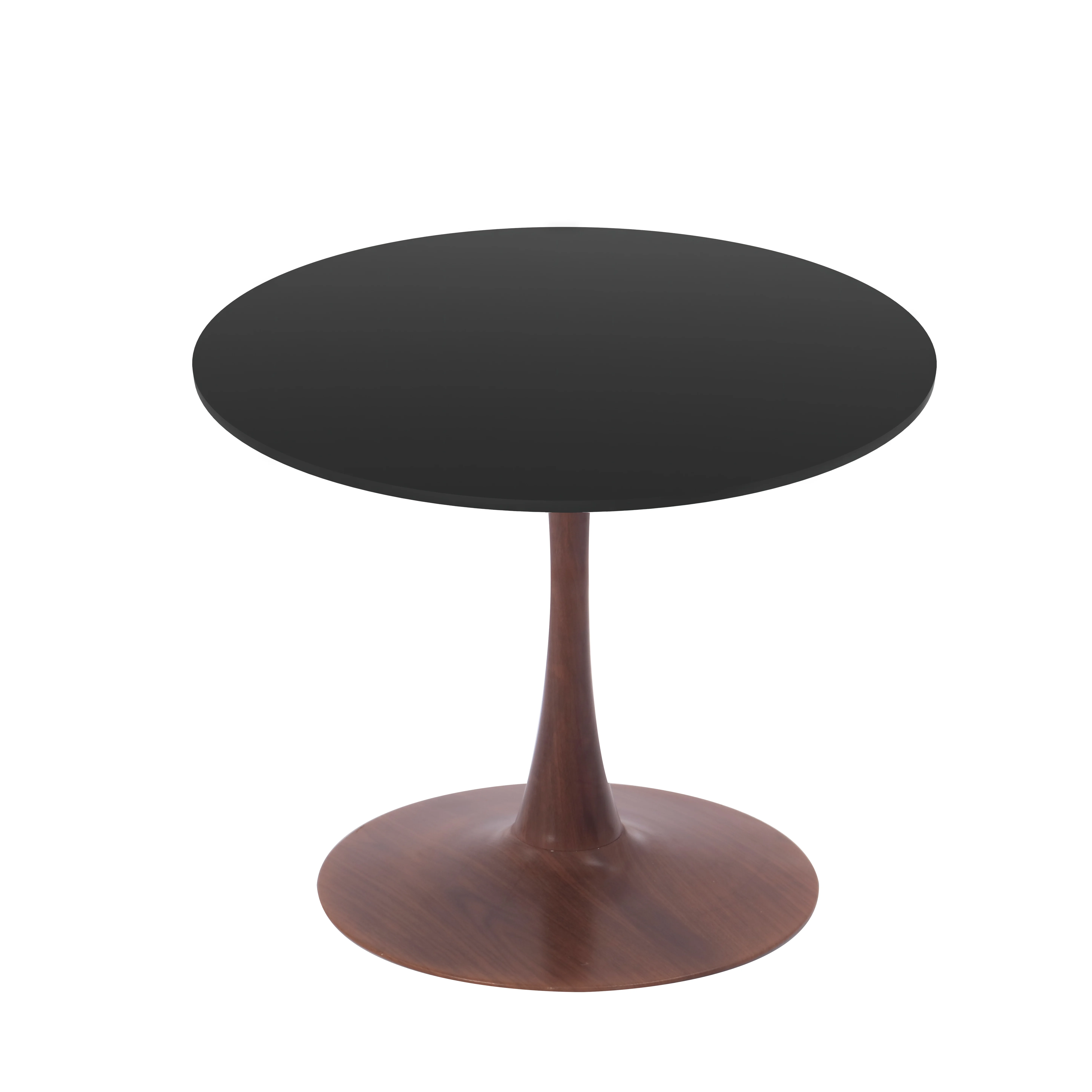 Bristol 35" Round Dining Table Wood Transfer Walnut Base with MDF Black Top