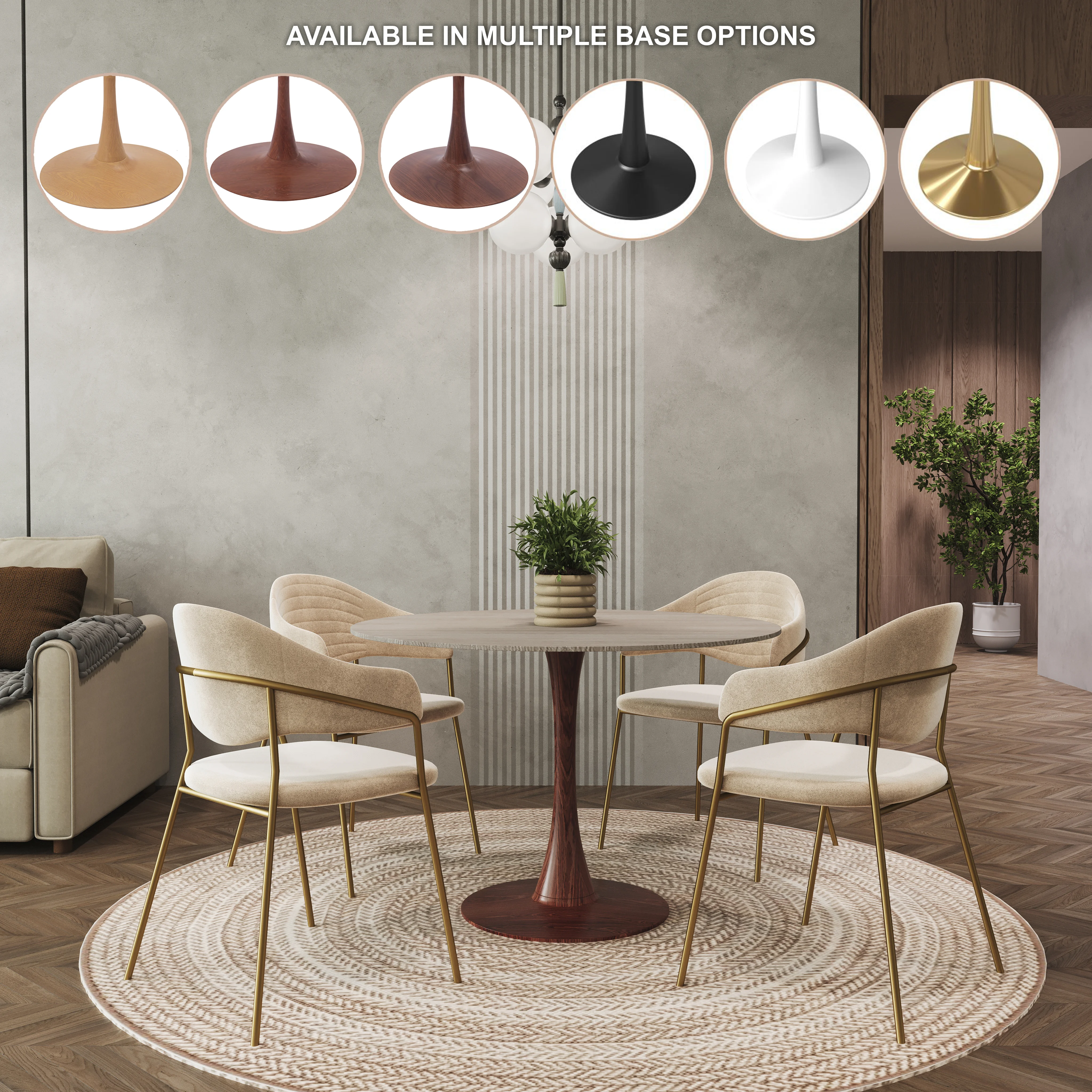 Bristol 35" Round Dining Table Wood Transfer Walnut Base with MDF Natural Wood Top