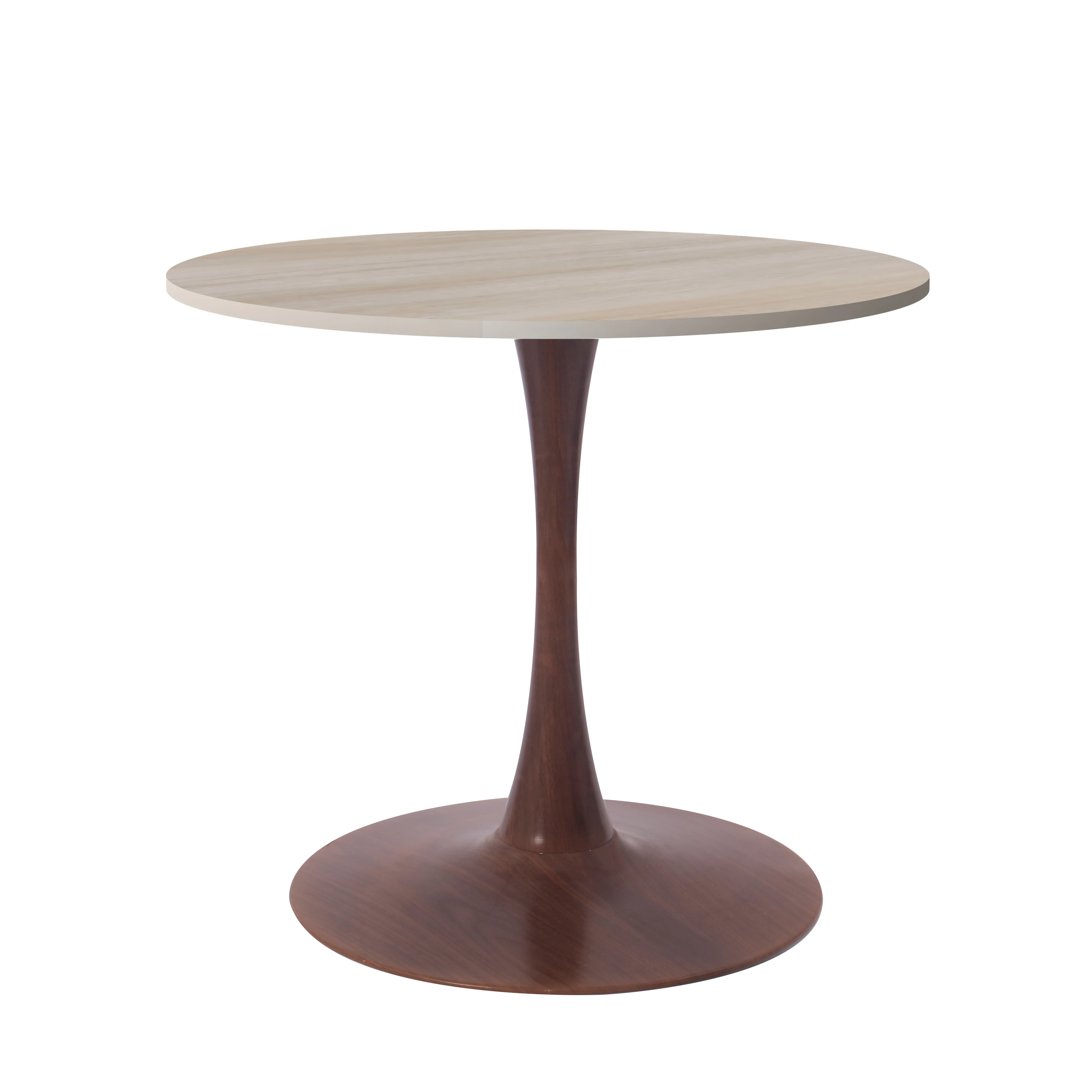 Bristol 35" Round Dining Table Wood Transfer Walnut Base with MDF Natural Wood Top