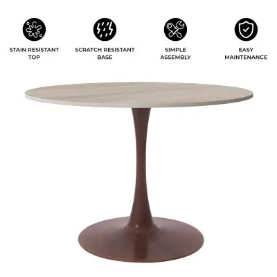 Bristol 35" Round Dining Table Wood Transfer Walnut Base with MDF Natural Wood Top