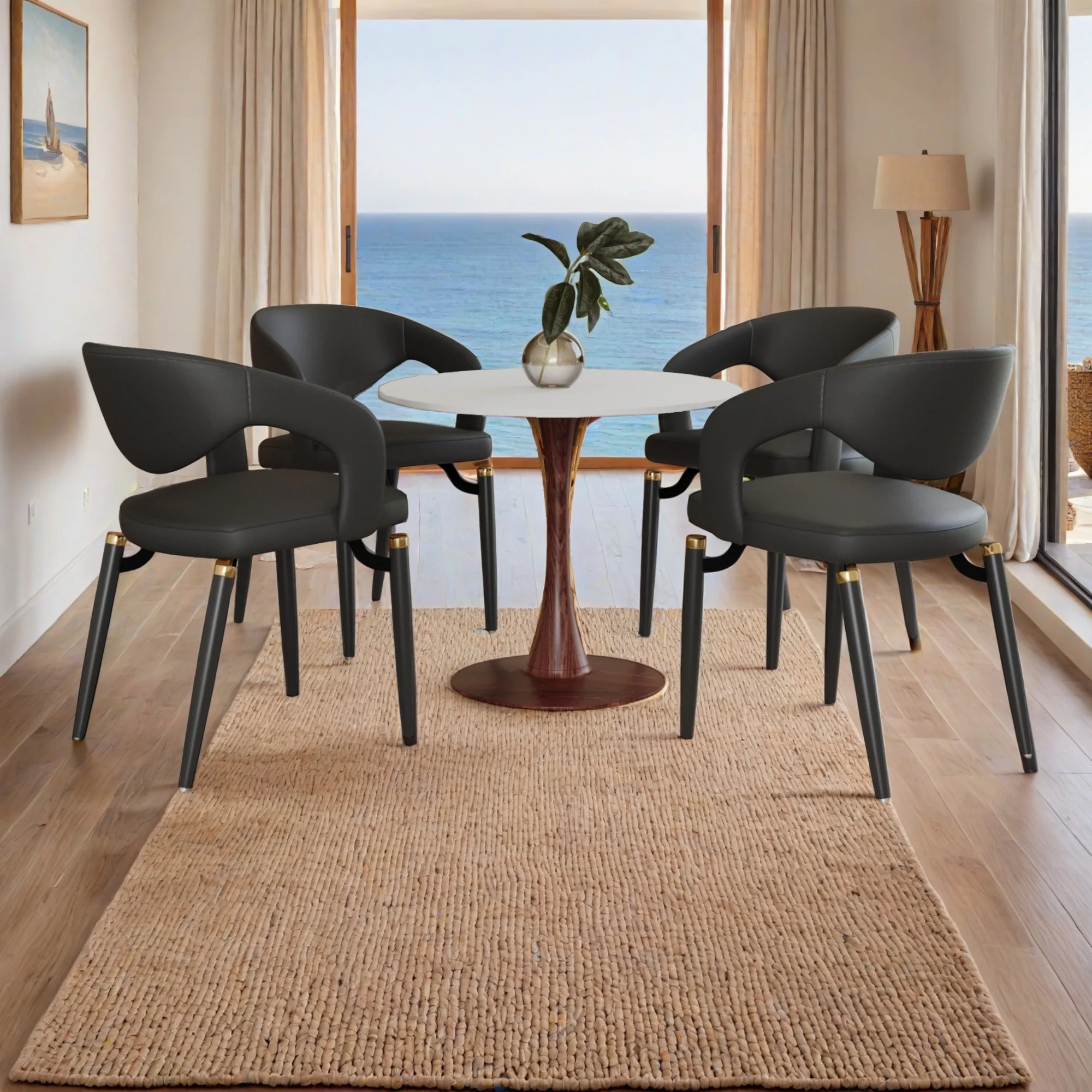 Bristol 35" Round Dining Table Wood Transfer Walnut Base with MDF White Top