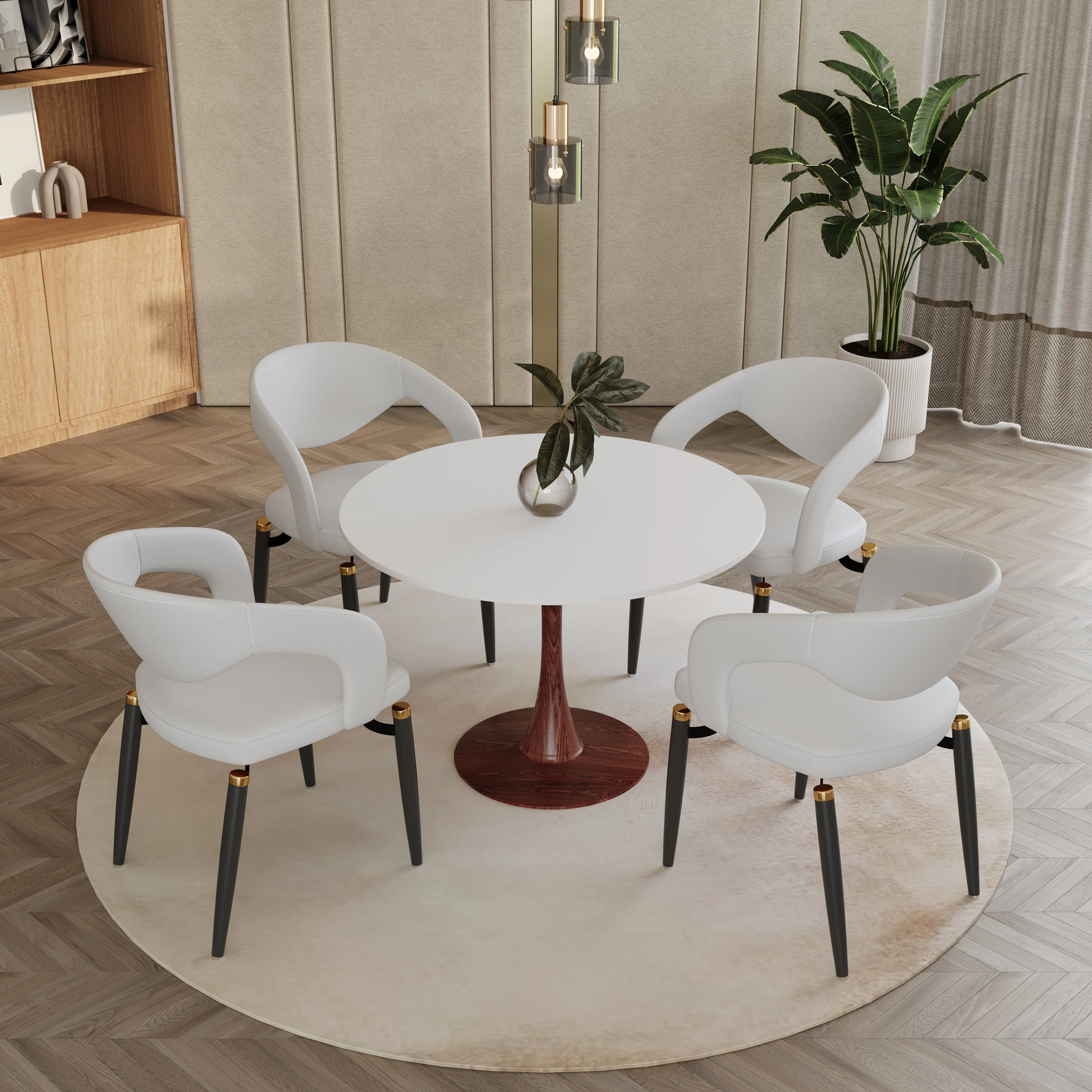 Bristol 35" Round Dining Table Wood Transfer Walnut Base with MDF White Top